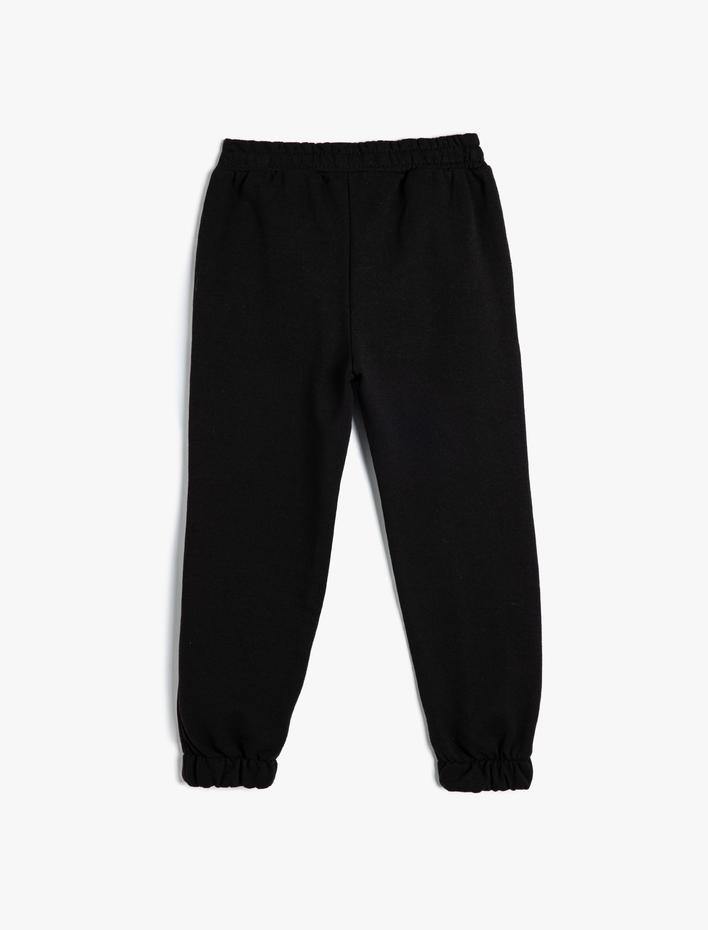 Kız Çocuk Jogger Eşofman Altı Kelebek Baskılı Beli Bağlamalı Cepli Şardonlu