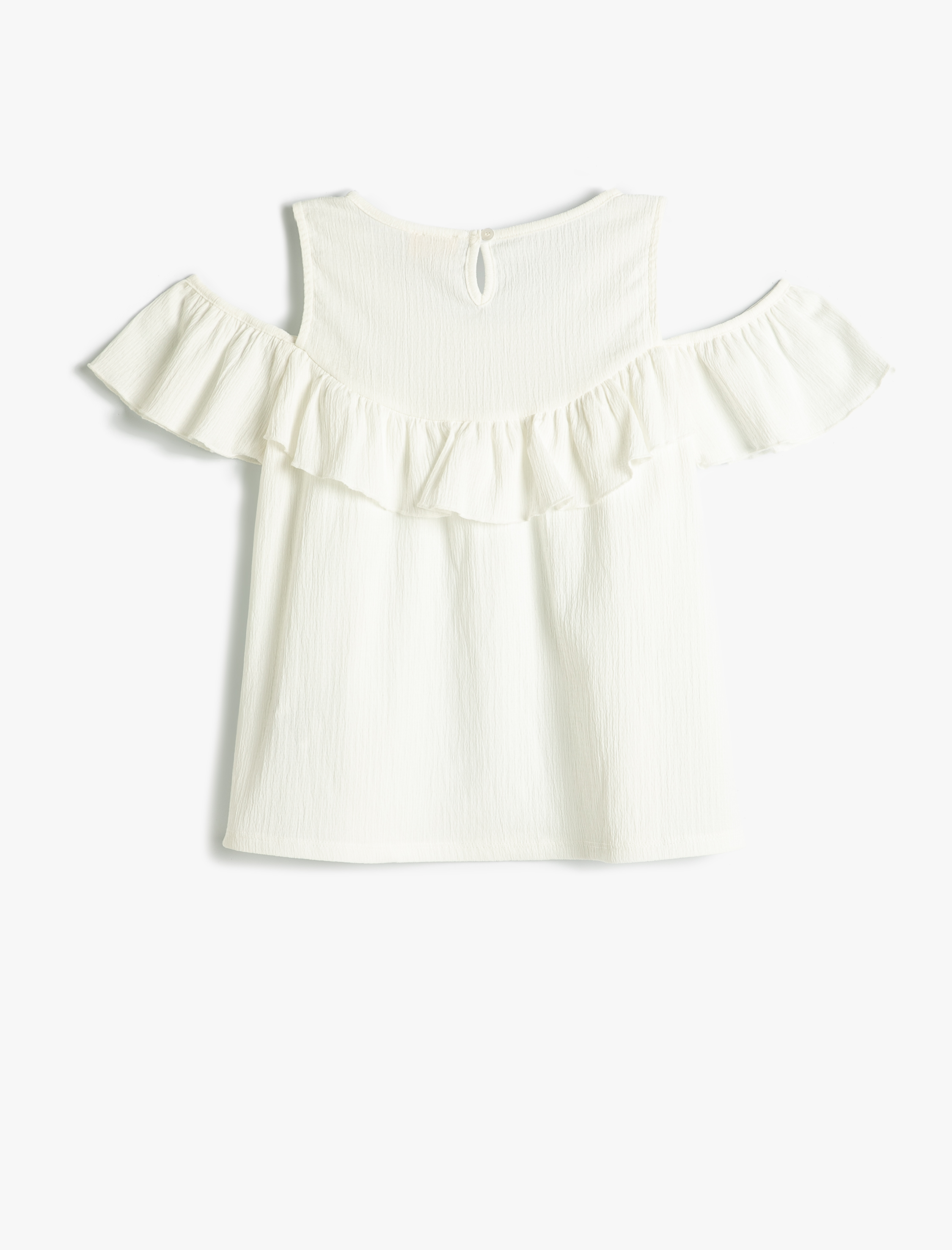  Kız Çocuk Askılı Bluz Fırfır Detaylı Düşük Omuzlu Yuvarlak Yaka