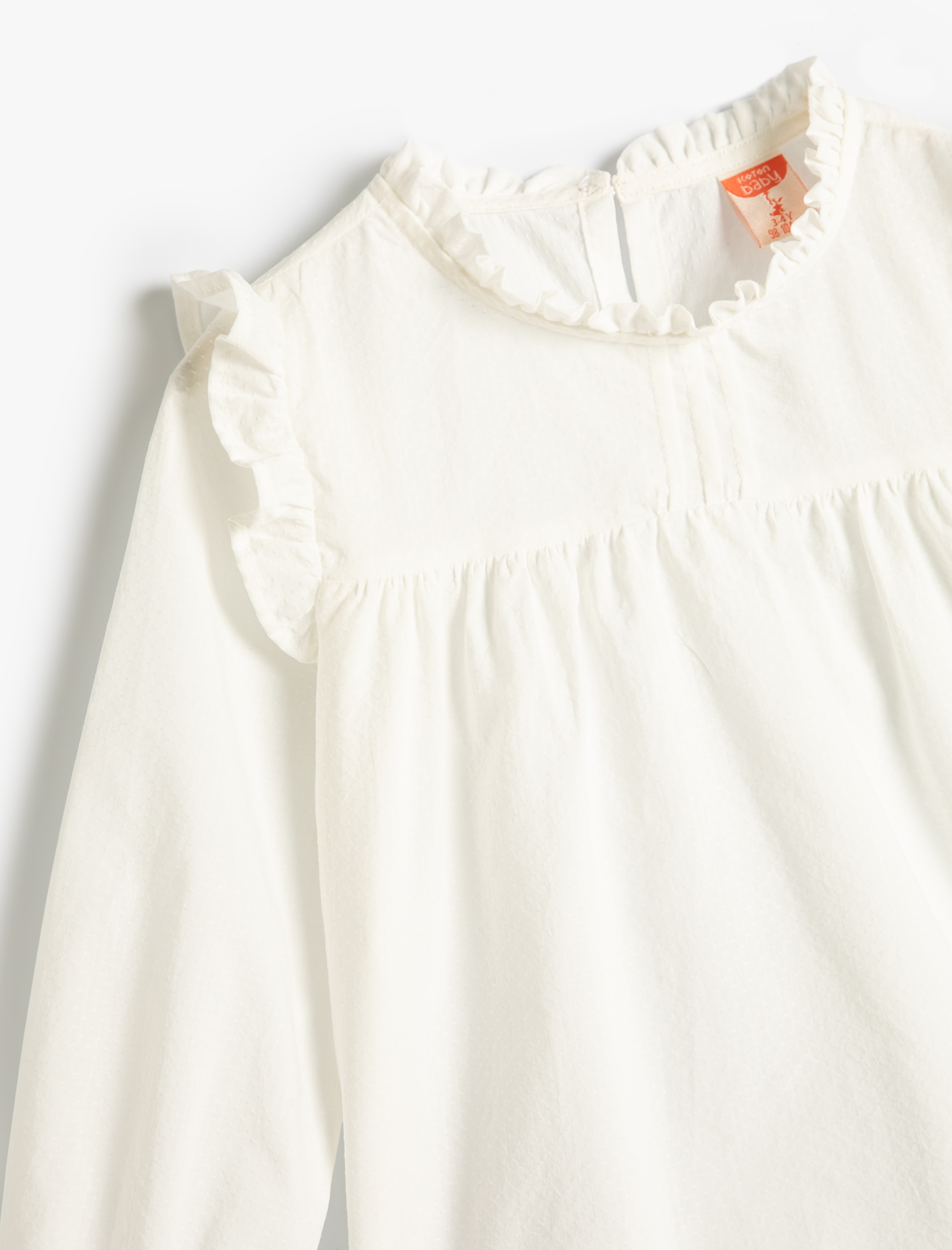 Kız Bebek Gömlek Uzun Kollu Fırfırlı Yuvarlak Yaka Arkası Düğmeli