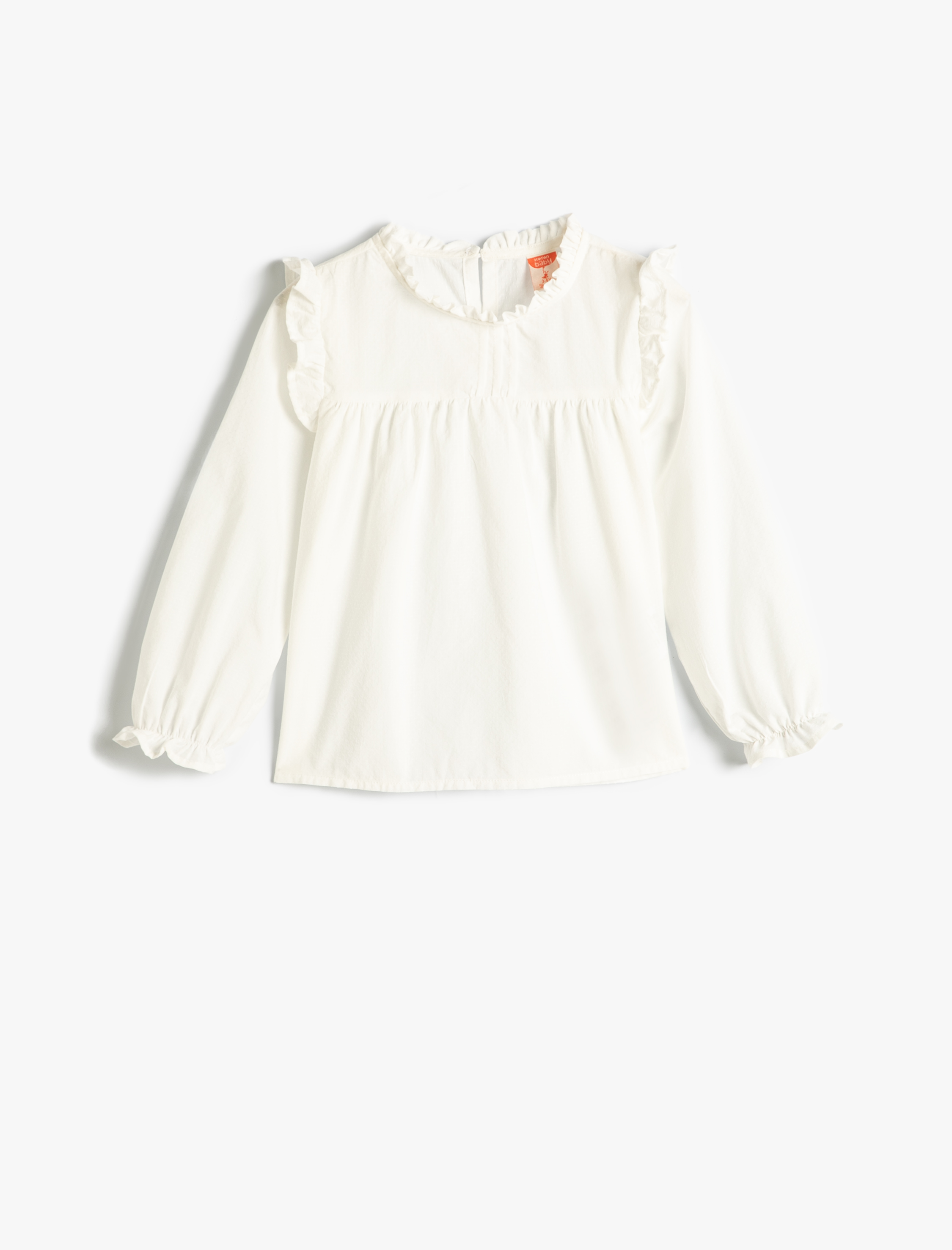 Kız Bebek Gömlek Uzun Kollu Fırfırlı Yuvarlak Yaka Arkası Düğmeli