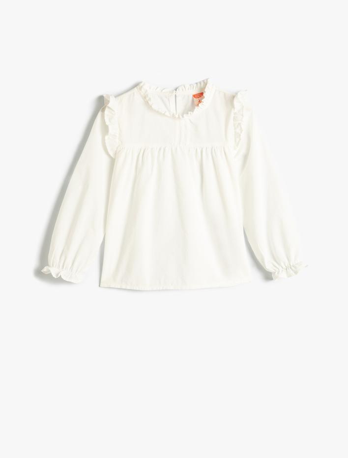 Kız Bebek Gömlek Uzun Kollu Fırfırlı Yuvarlak Yaka Arkası Düğmeli