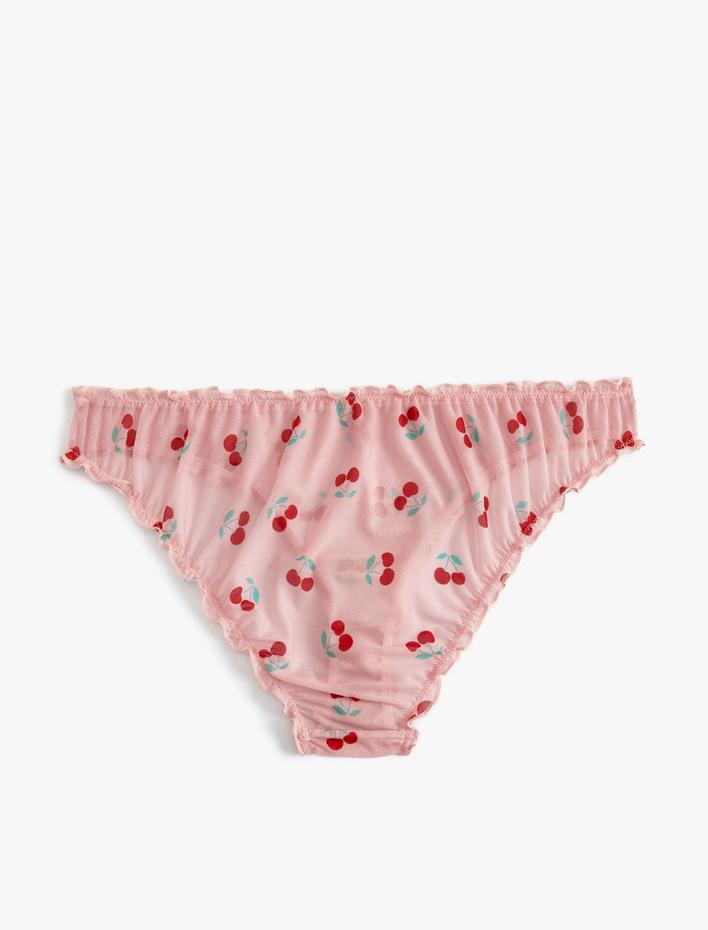  Kiraz Baskılı Brief Külot Tül Fırfırlı