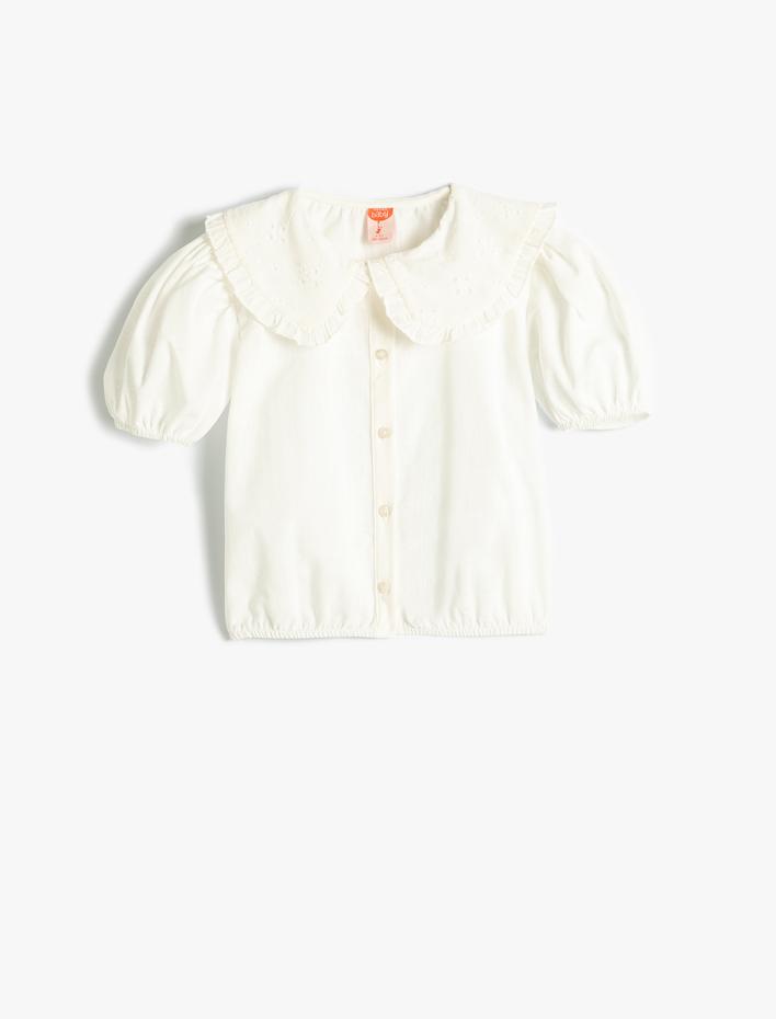 Kız Bebek Crop Gömlek Geniş Bebe Yaka Balon Kollu Pamuklu