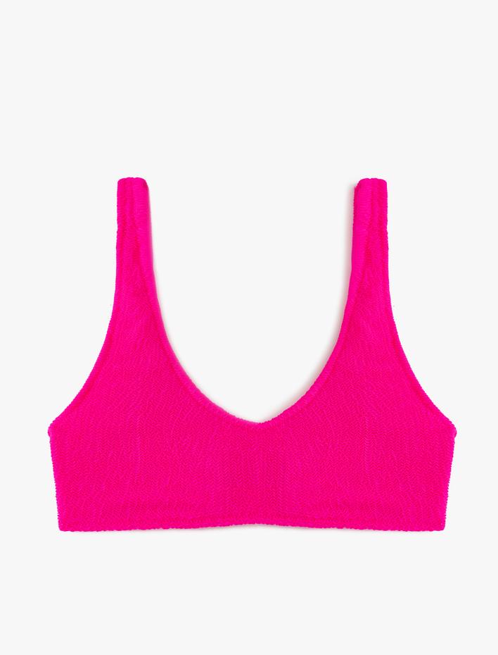 Koton X Sibil Çetinkaya - Dokulu Spor Bikini Üstü U Yaka Kalın Askılı