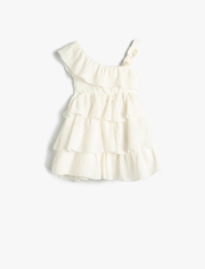 Kız Bebek Elbise Tek Omuz Fırfırlı Askı Detaylı