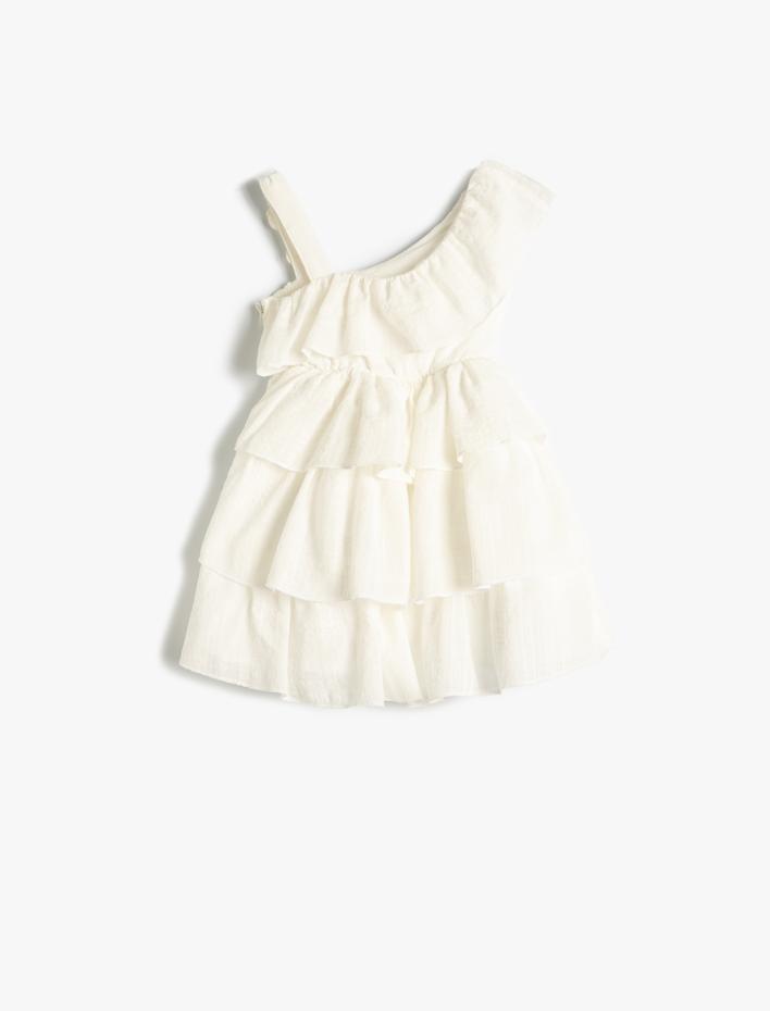 Kız Bebek Elbise Tek Omuz Fırfırlı Askı Detaylı