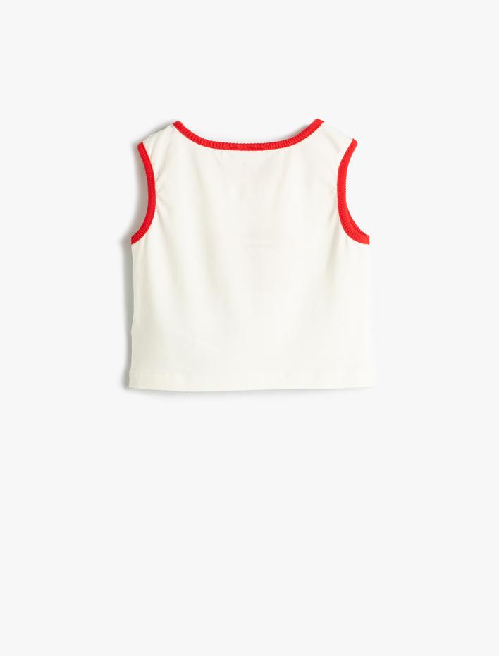 Kız Bebek Crop Atlet Paris Baskılı Çiçek Aplikeli Bisiklet Yaka Pamuklu