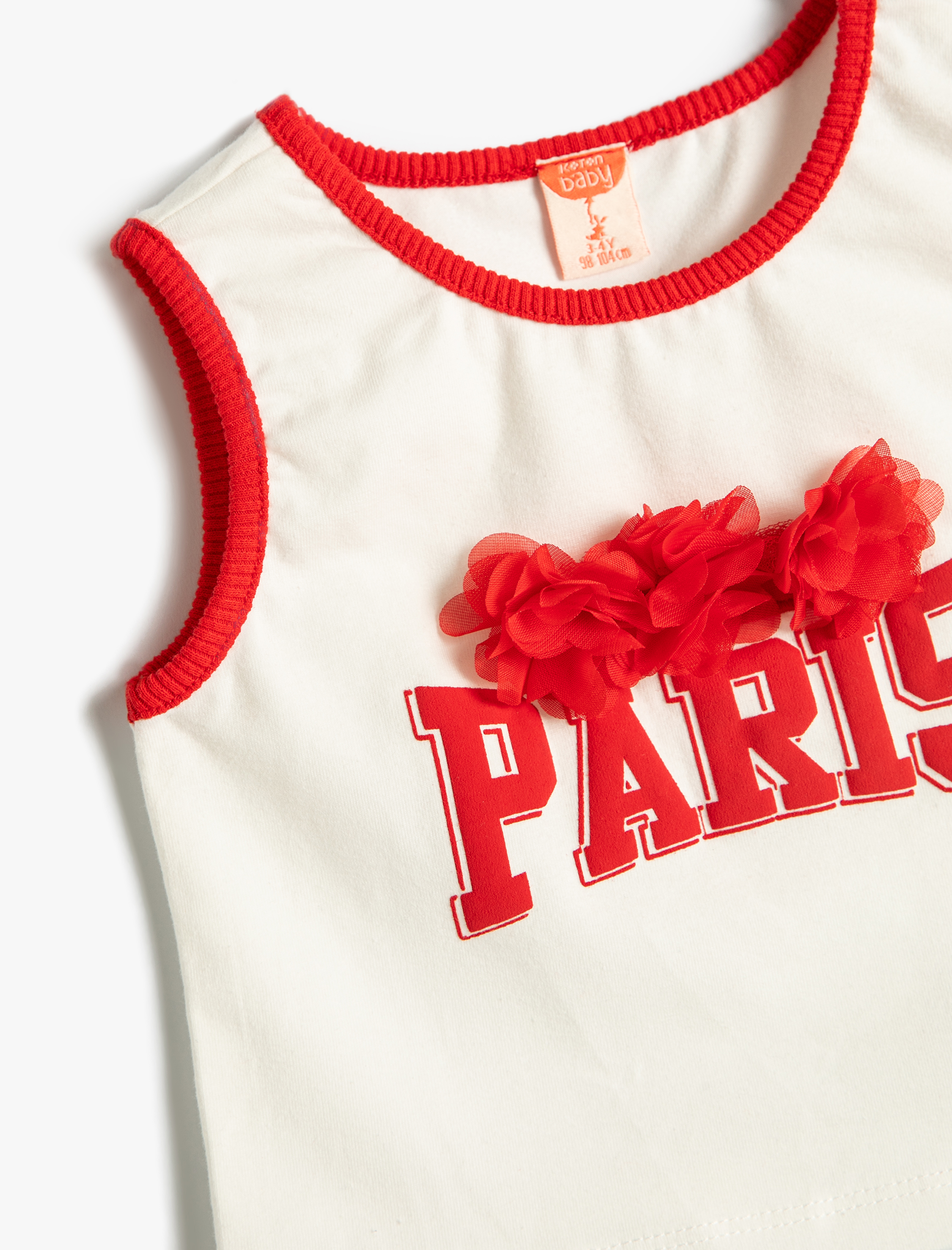  Kız Bebek Crop Atlet Paris Baskılı Çiçek Aplikeli Bisiklet Yaka Pamuklu