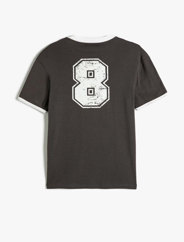  Slim Fit Kolej Tişört Arkası Baskılı Biyeli Kısa Kollu Bisiklet Yaka Pamuklu