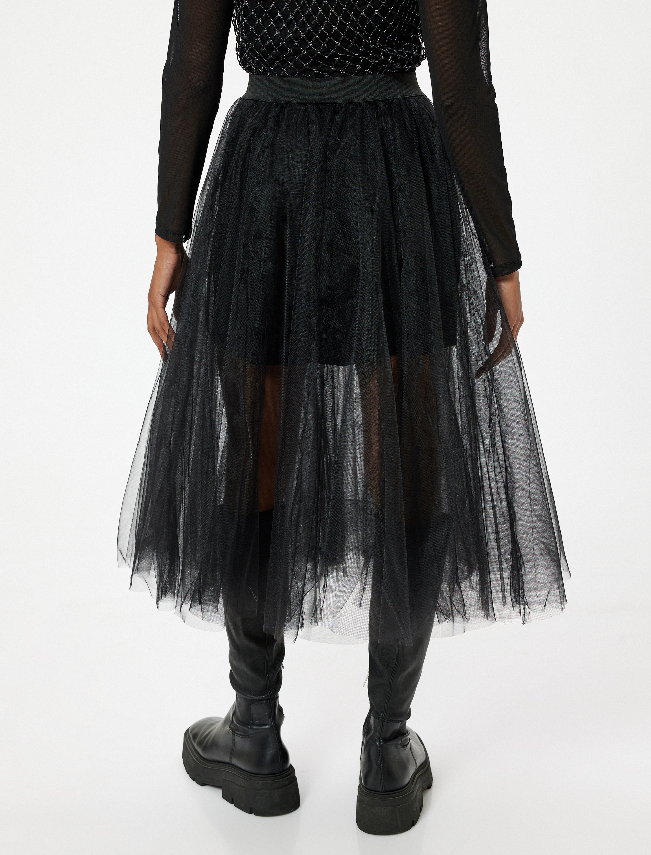   Midi Tütü Etek A Kesim Simli Beli Lastikli