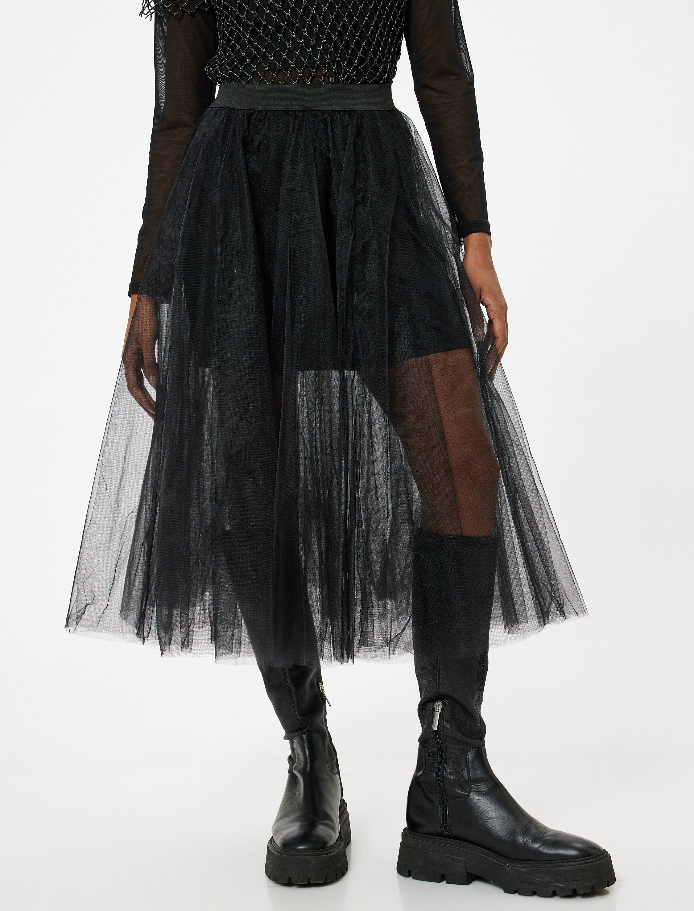   Midi Tütü Etek A Kesim Simli Beli Lastikli