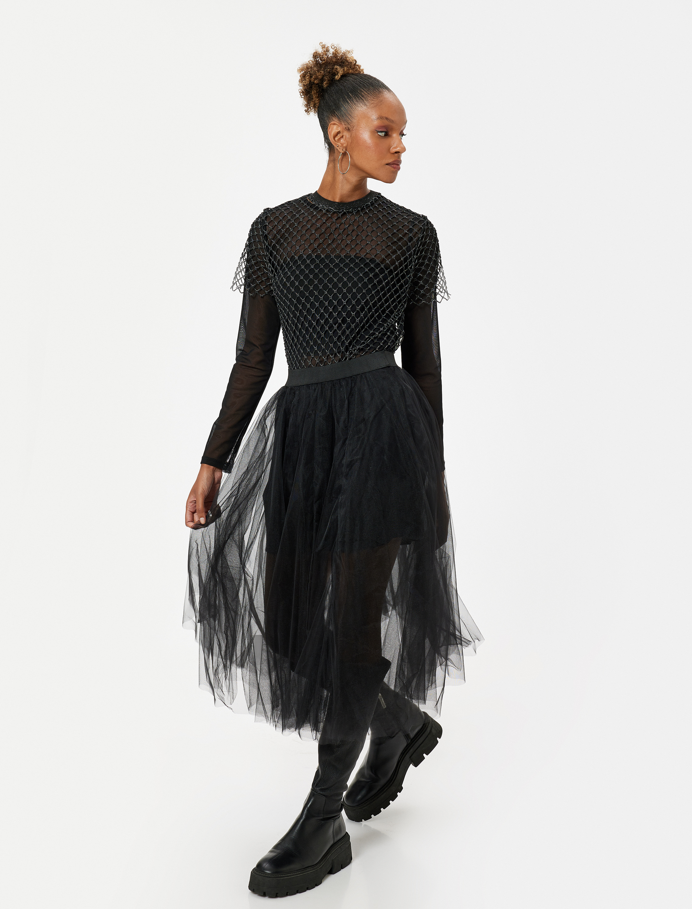   Midi Tütü Etek A Kesim Simli Beli Lastikli