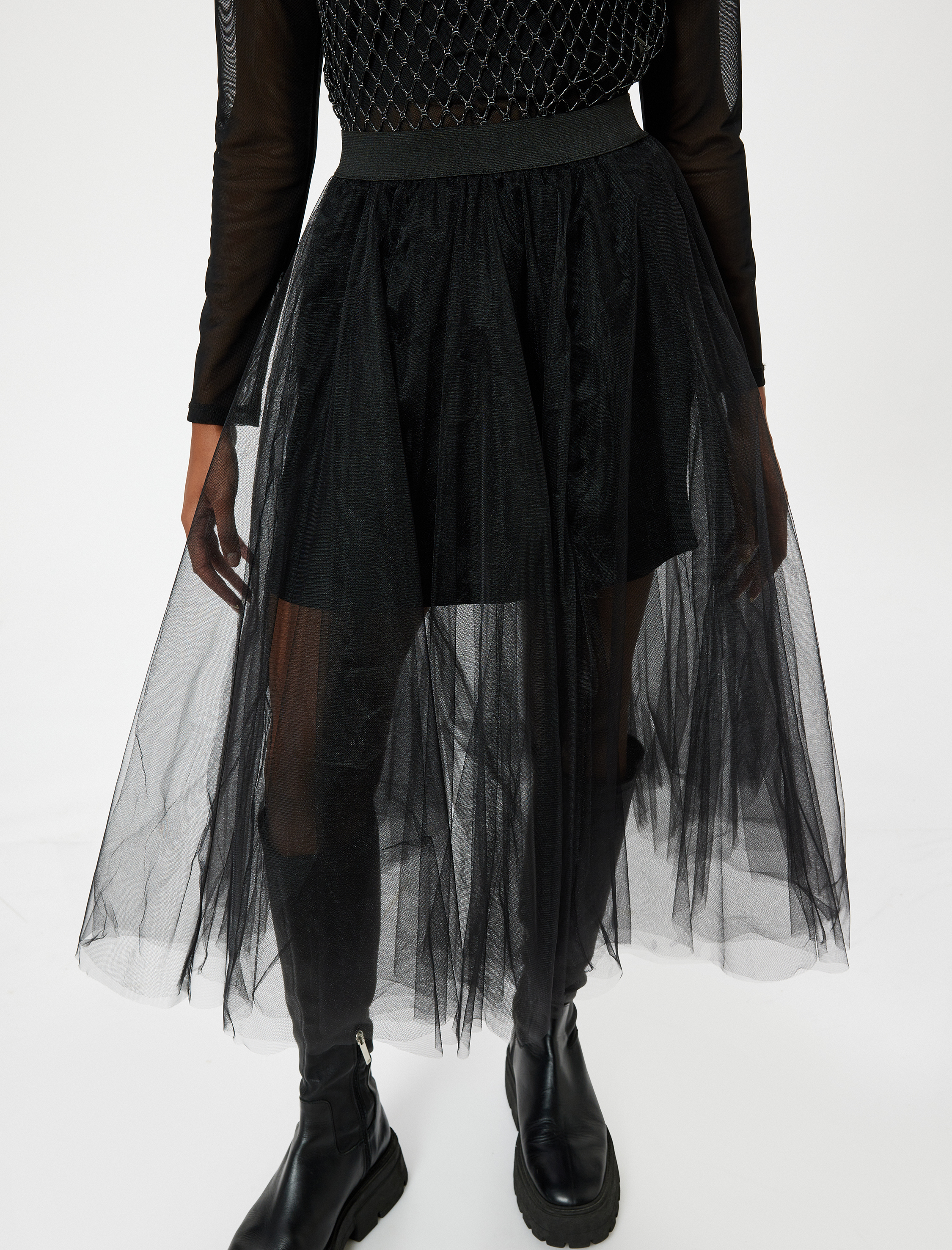   Midi Tütü Etek A Kesim Simli Beli Lastikli