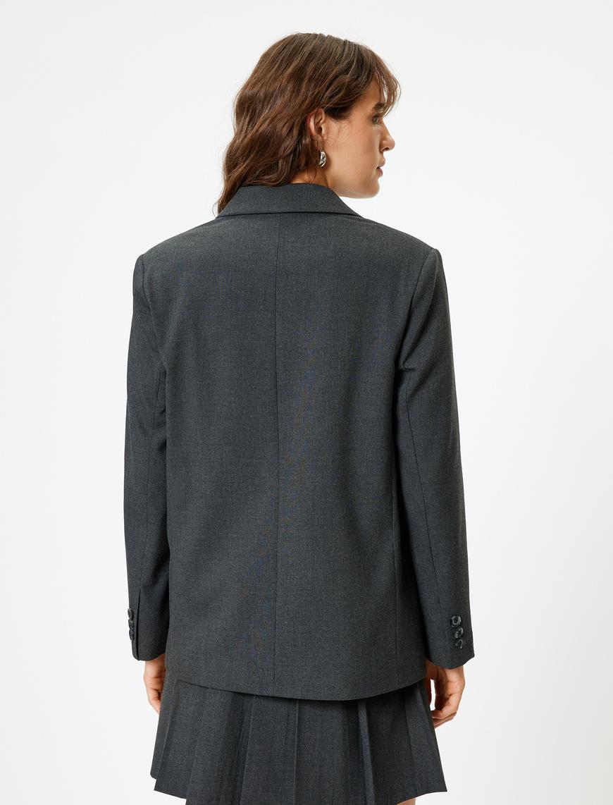   Oversize Blazer Ceket Kruvaze Ters Yaka Cepli