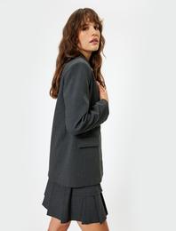 Oversize Blazer Ceket Kruvaze Ters Yaka Cepli