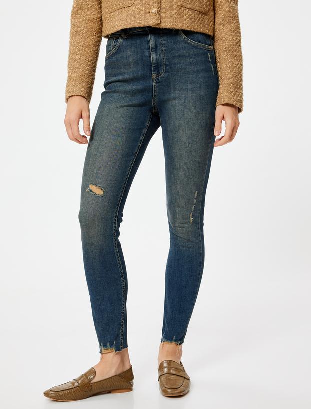 Dar Paça Yüksek Bel Yırtık Kot Pantolon - Carmen Skinny Jeans_2