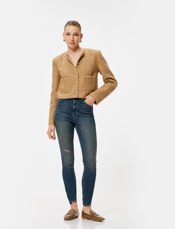  Dar Paça Yüksek Bel Yırtık Kot Pantolon - Carmen Skinny Jeans