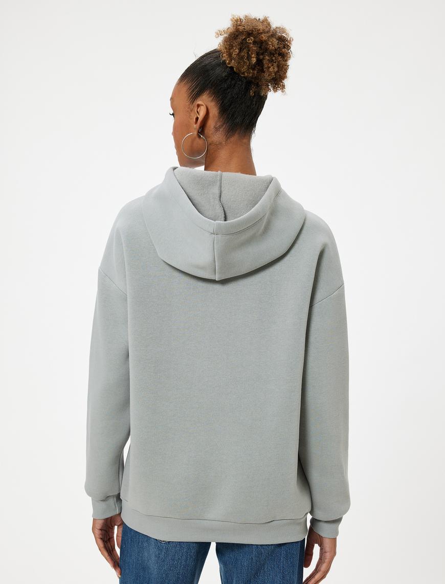   Oversize Kapüşonlu Sweatshirt Ayıcık Temalı Baskılı