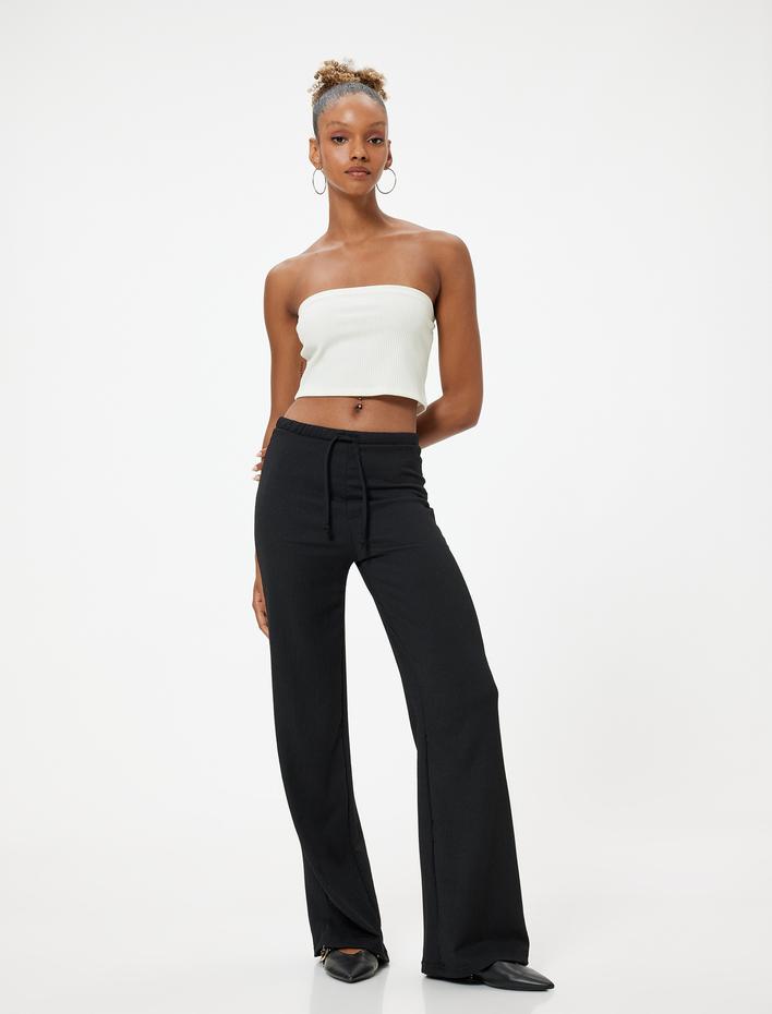  Yüksek Bel Bol Paça Beli Bağcıklı Pantolon Bürümcük