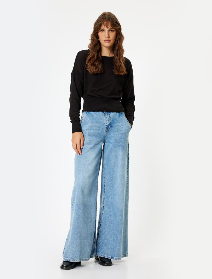  Basic Triko Kazak Uzun Kollu Yuvarlak Yaka