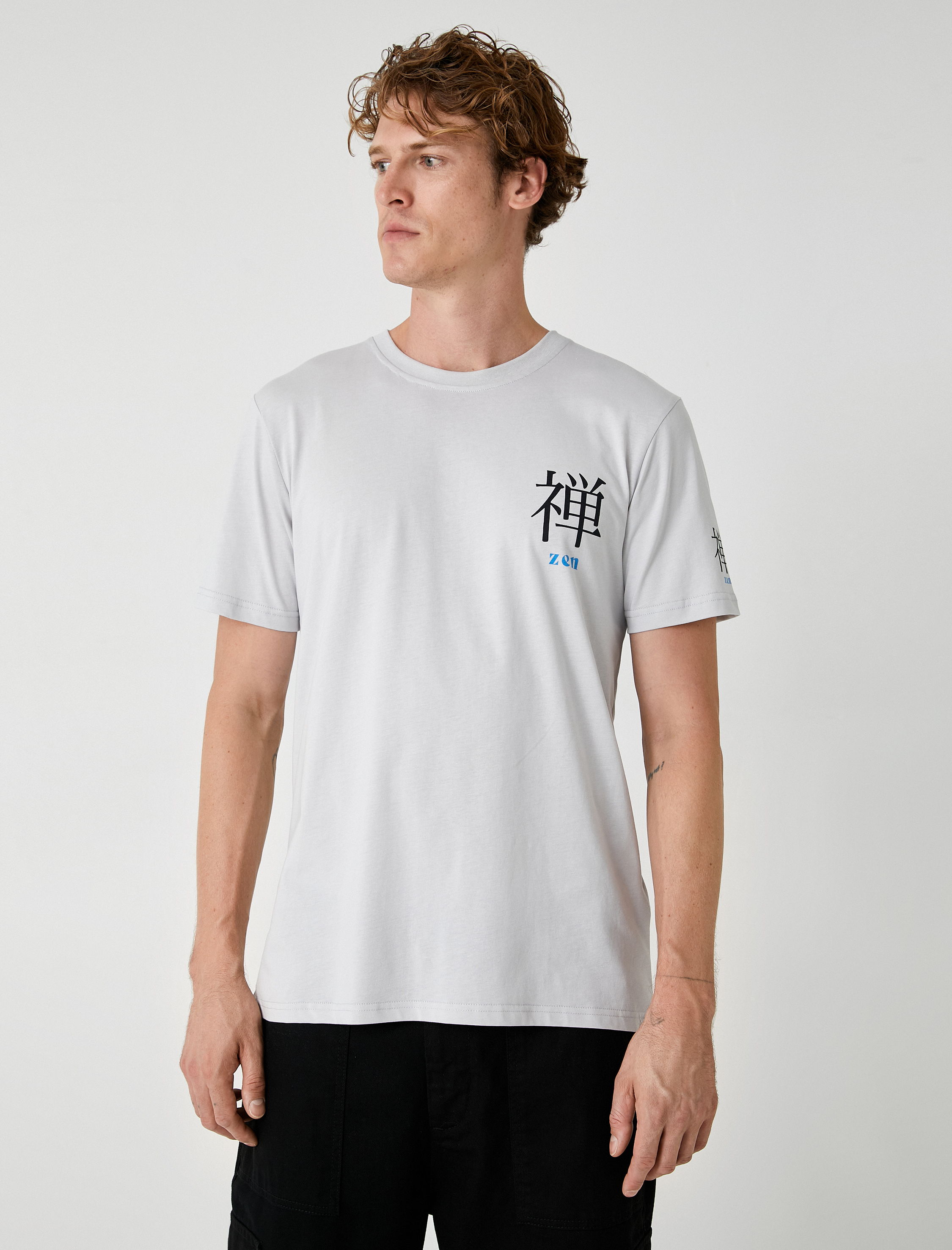   Slim Fit Tişört Kısa Kollu Slogan Baskılı Bisiklet Yaka Pamuklu