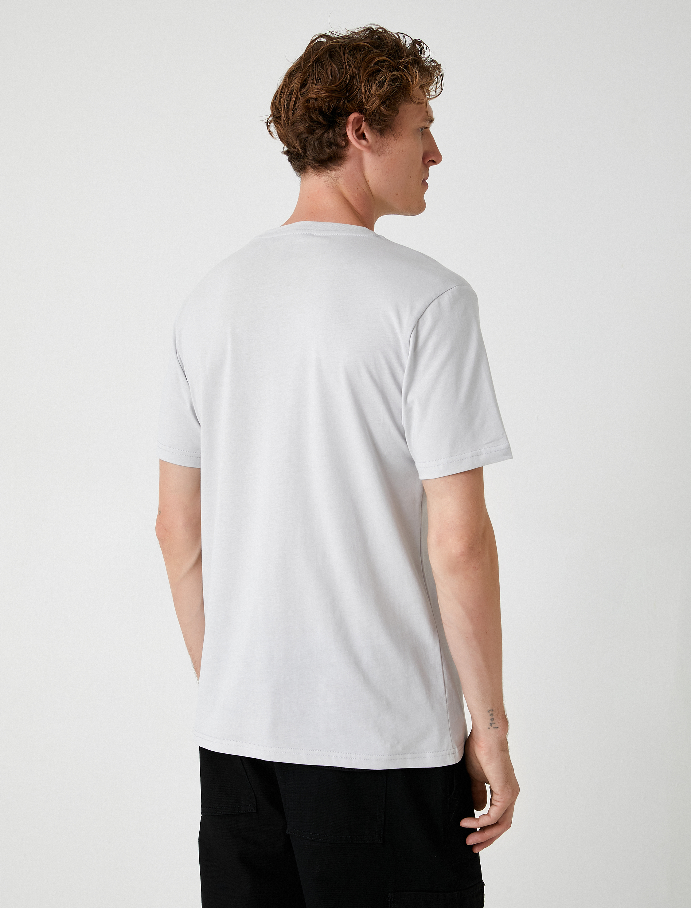   Slim Fit Tişört Kısa Kollu Slogan Baskılı Bisiklet Yaka Pamuklu