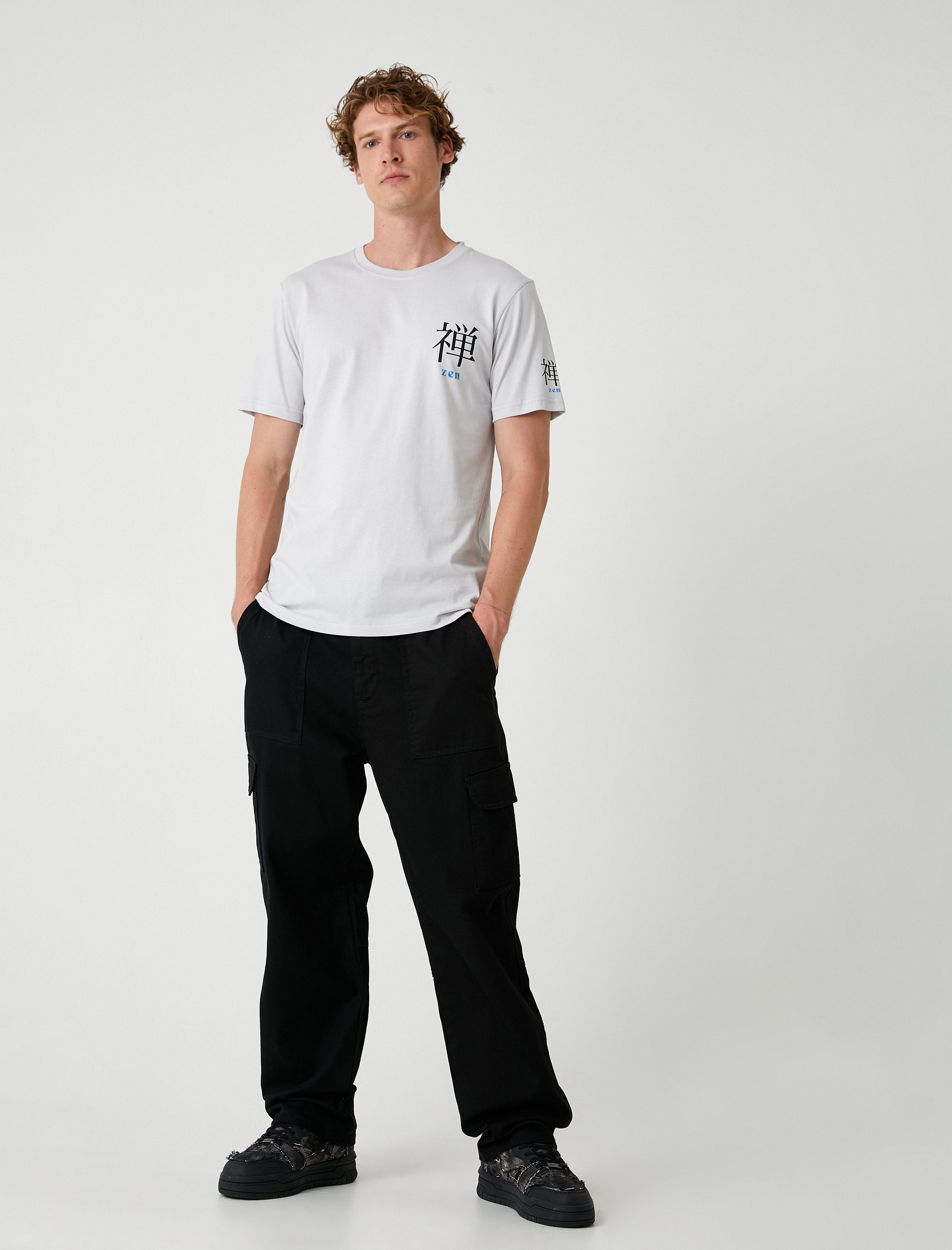   Slim Fit Tişört Kısa Kollu Slogan Baskılı Bisiklet Yaka Pamuklu