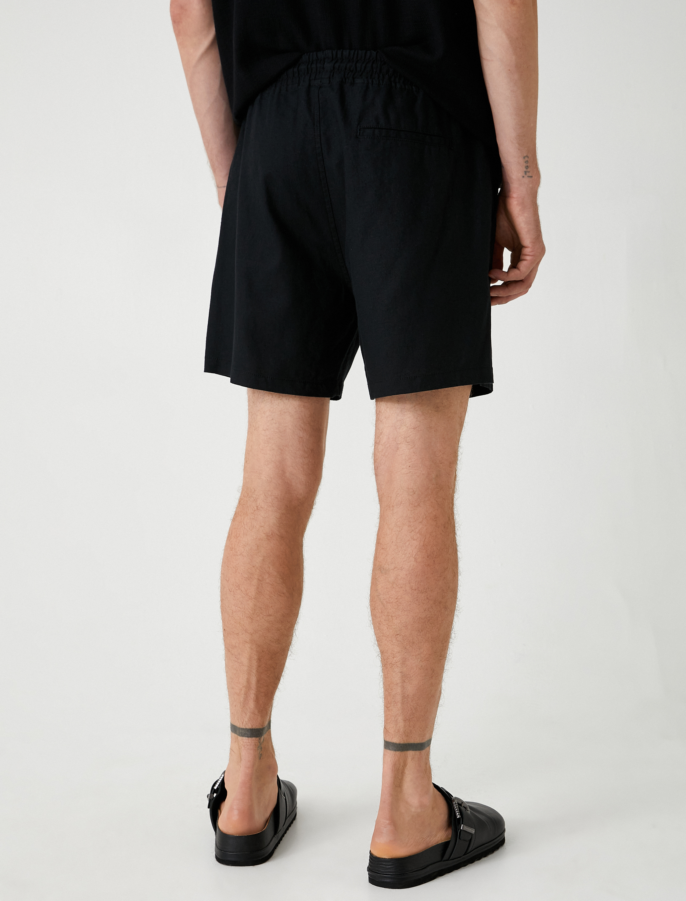 Bermuda Şort Pamuk Keten Karışımlı Beli Bağcıklı Cep Detaylı