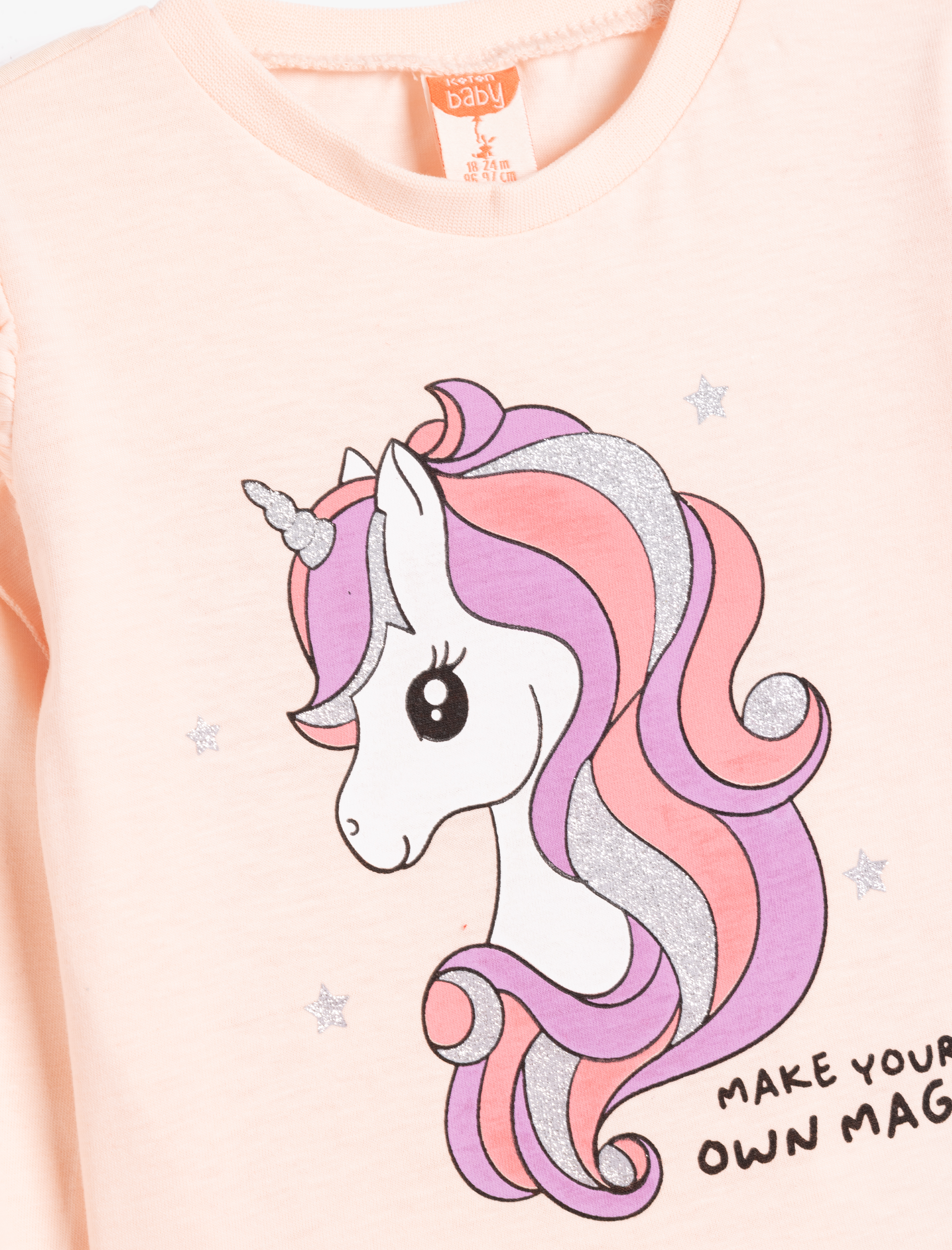  Kız Bebek Unicorn Tişört Uzun Kollu Bisiklet Yaka Pamuklu