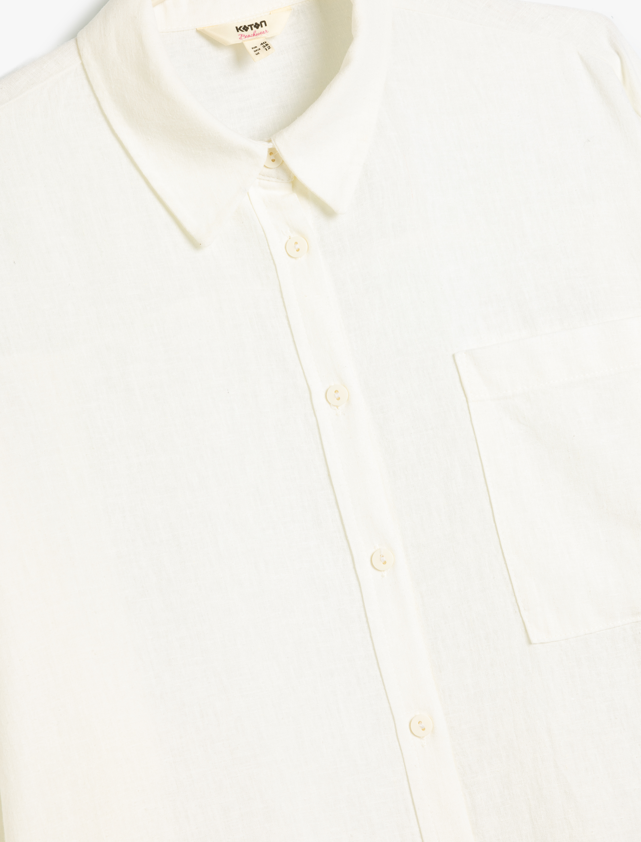 Keten Plaj Elbisesi Oversize Gömlek Yaka Cep Detaylı Uzun Kollu