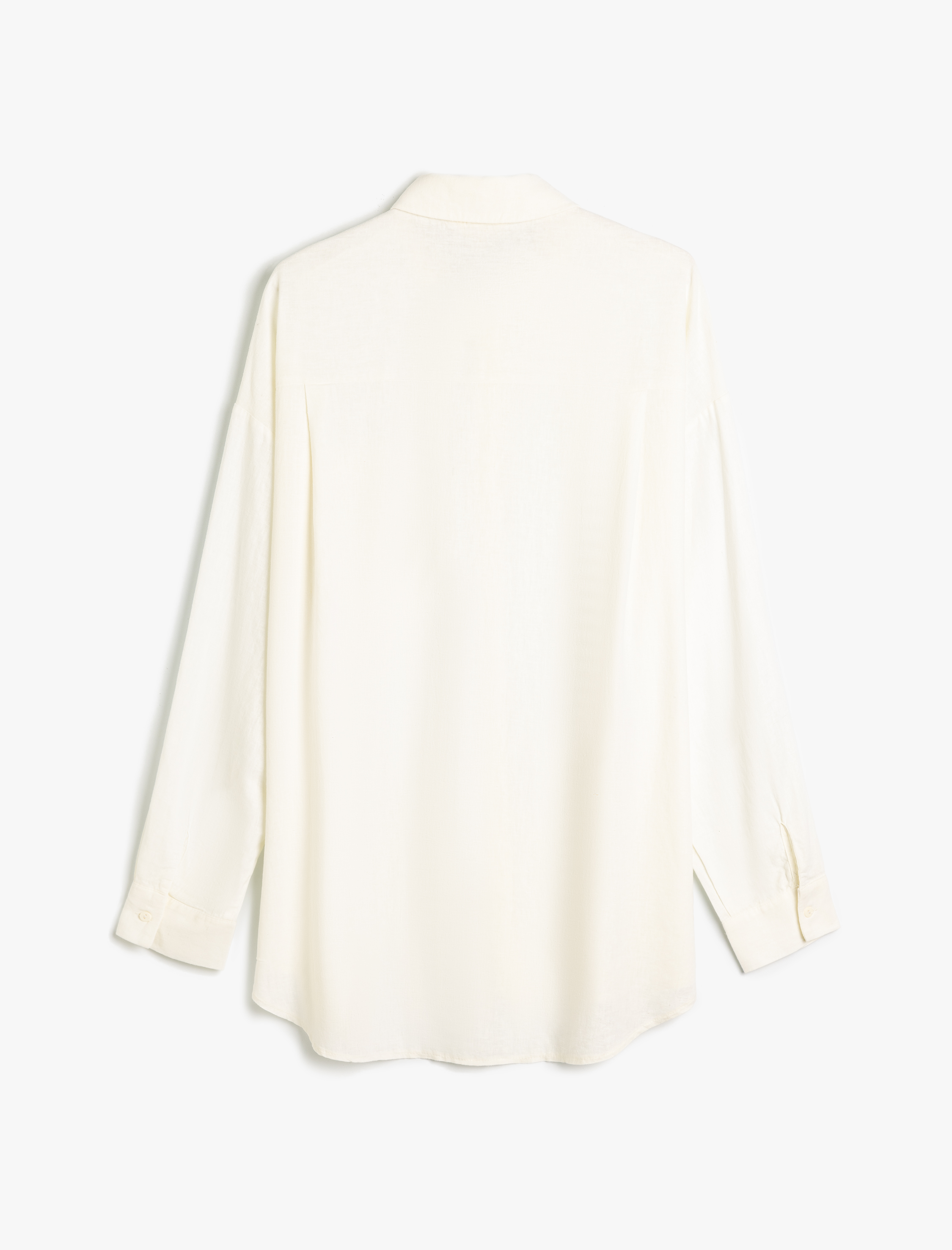 Keten Plaj Elbisesi Oversize Gömlek Yaka Cep Detaylı Uzun Kollu