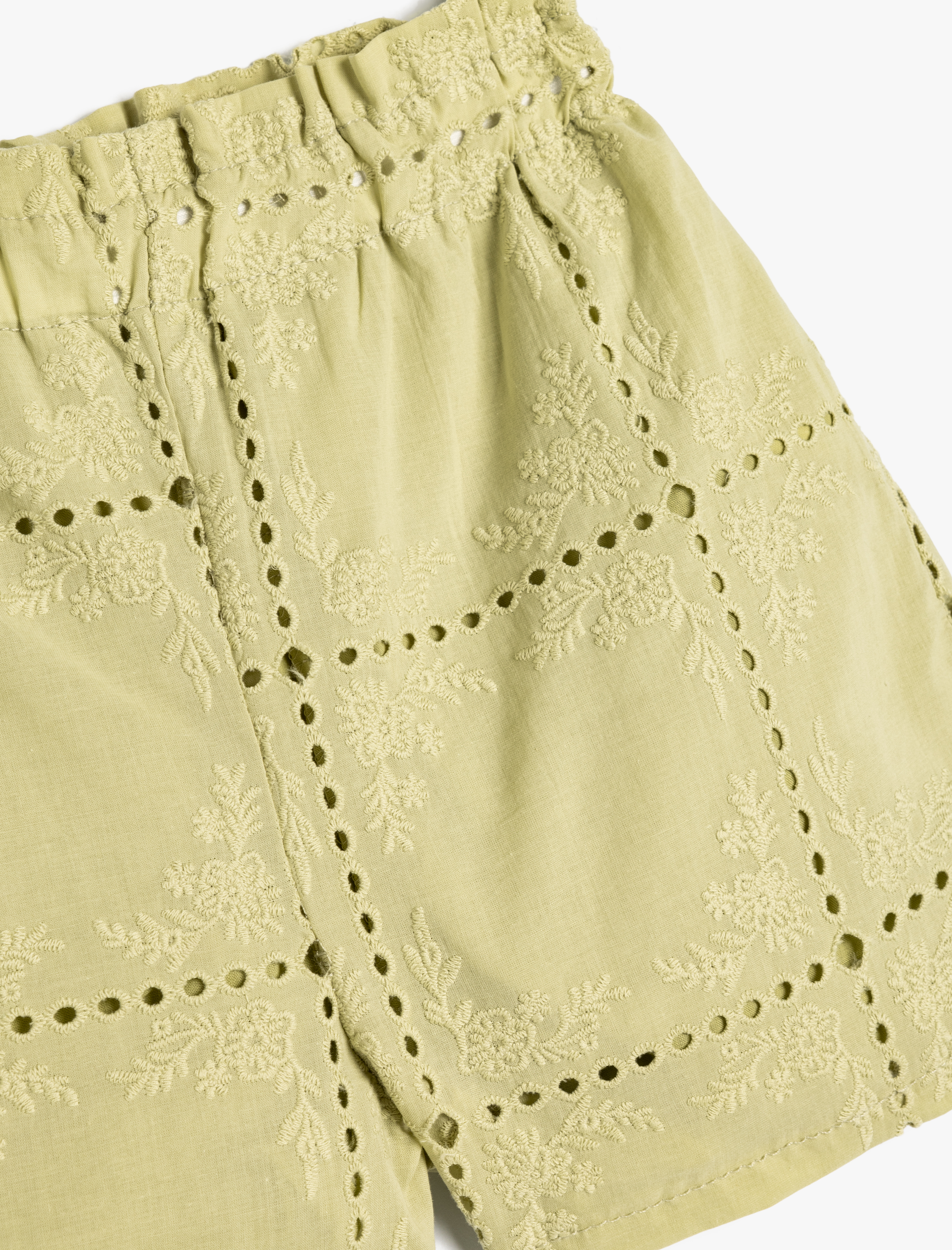  Kız Çocuk Brodeli Şort Yüksek Bel Pamuklu