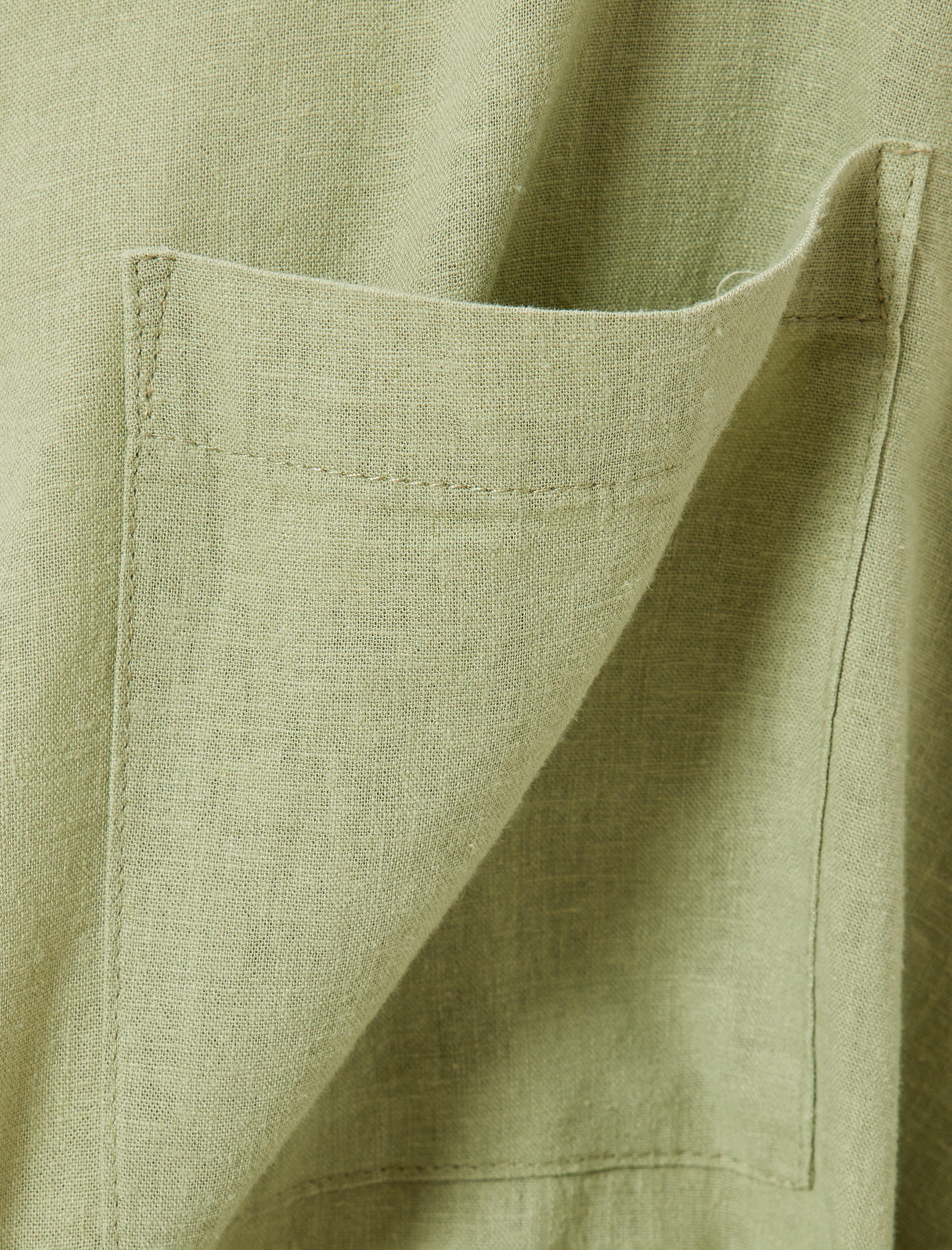 Keten Plaj Elbisesi Oversize Gömlek Yaka Cep Detaylı Uzun Kollu