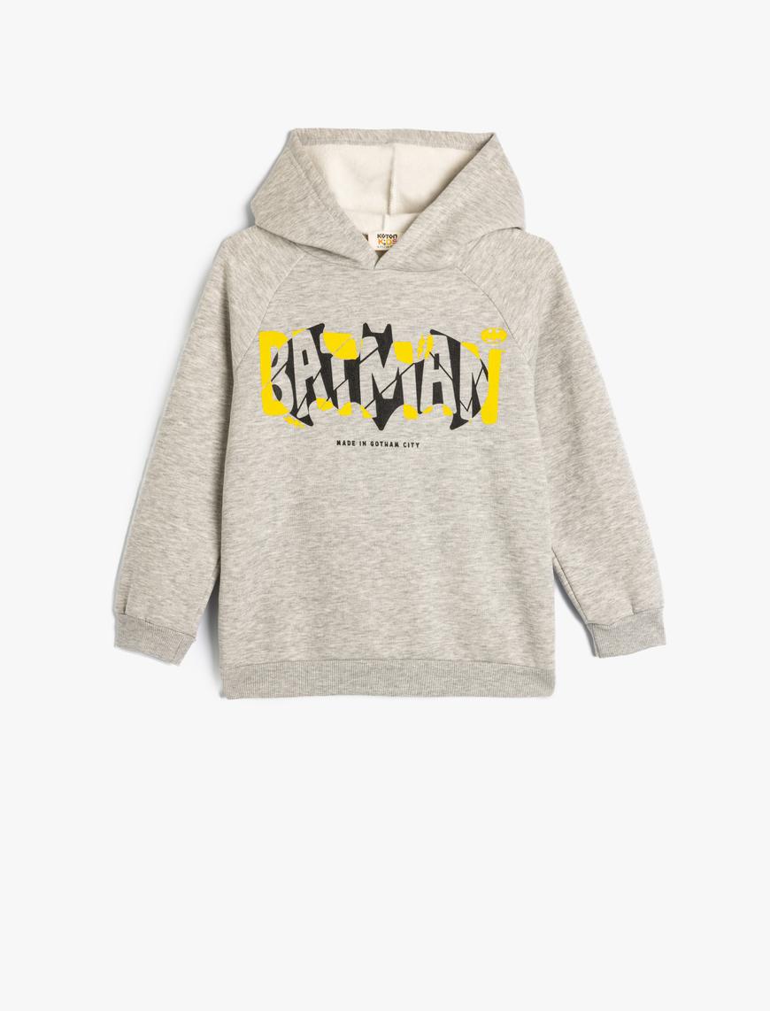  Erkek Çocuk Batman Kapşonlu Sweatshirt Lisanslı Uzun Kollu Şardonlu