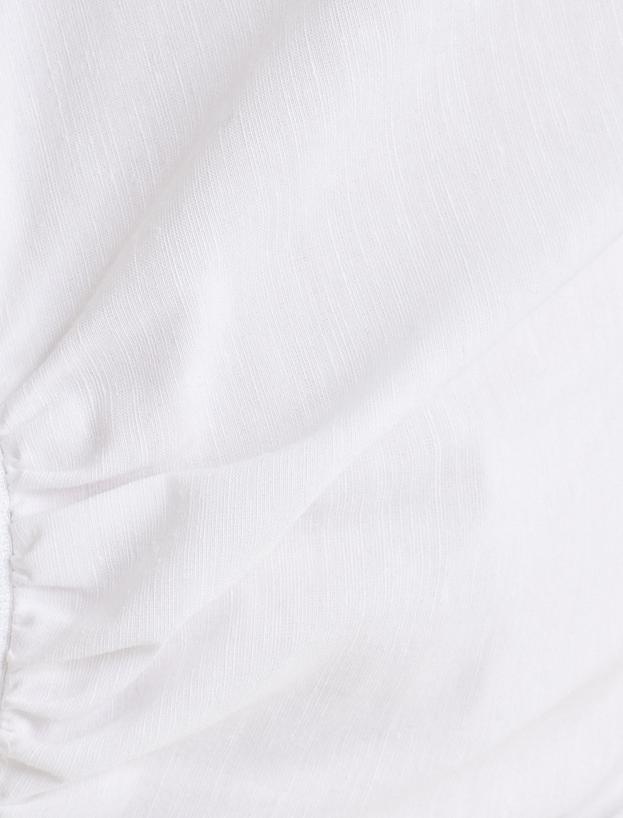 Koton X Sima Tarkan - Poplin Crop Gömlek Yarım Fermuarlı Kısa Kollu Drape Detaylı_5