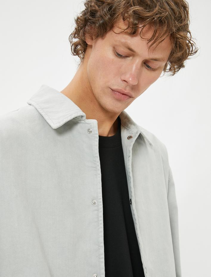  Oversize Kot Gömlek Ceket Beli Bağlamalı Cep Detaylı Pamuklu