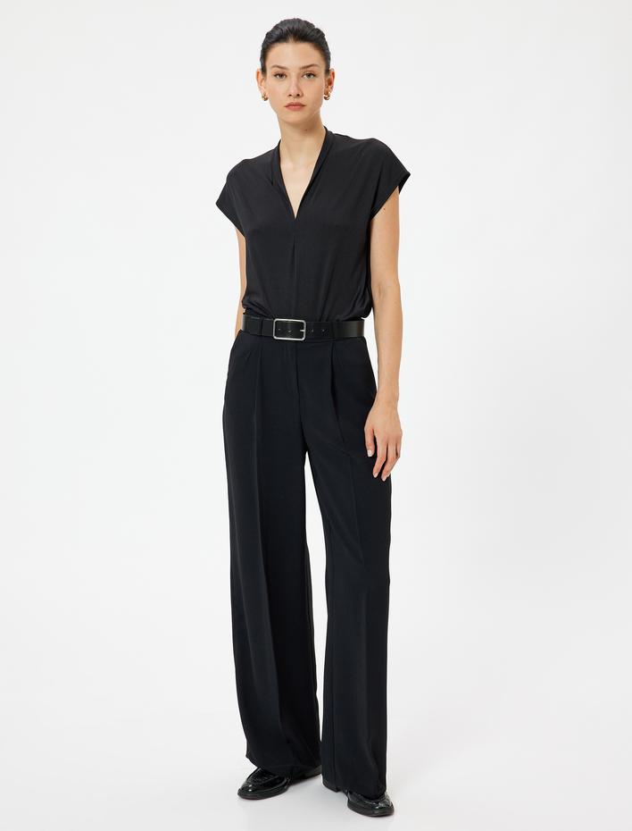  Kap Kol V Yaka Krep Bluz