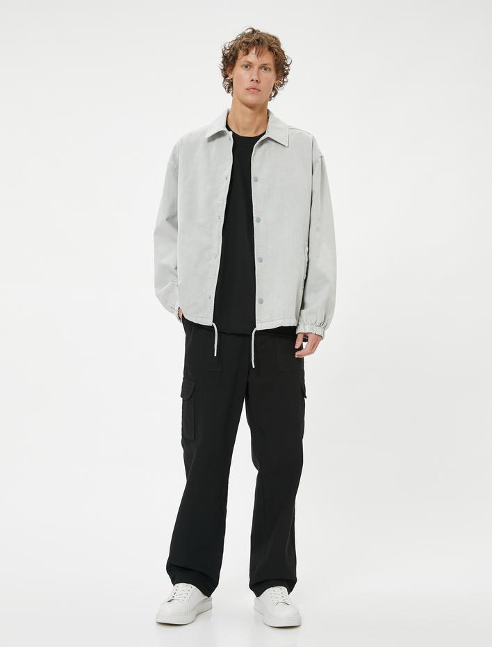  Oversize Kot Gömlek Ceket Beli Bağlamalı Cep Detaylı Pamuklu