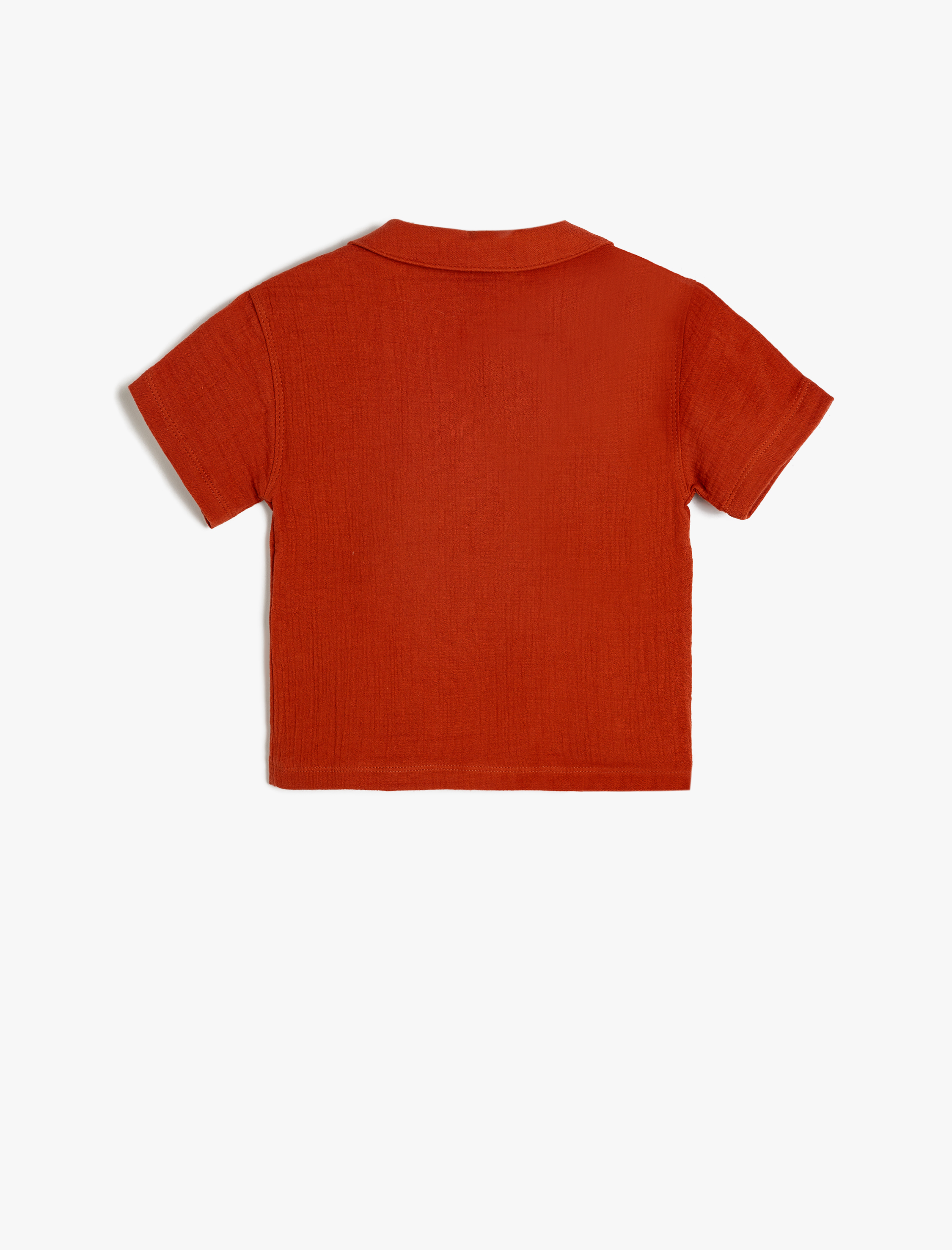  Erkek Bebek Gömlek Klasik Yaka Palmiye Baskılı Kısa Kollu Pamuklu