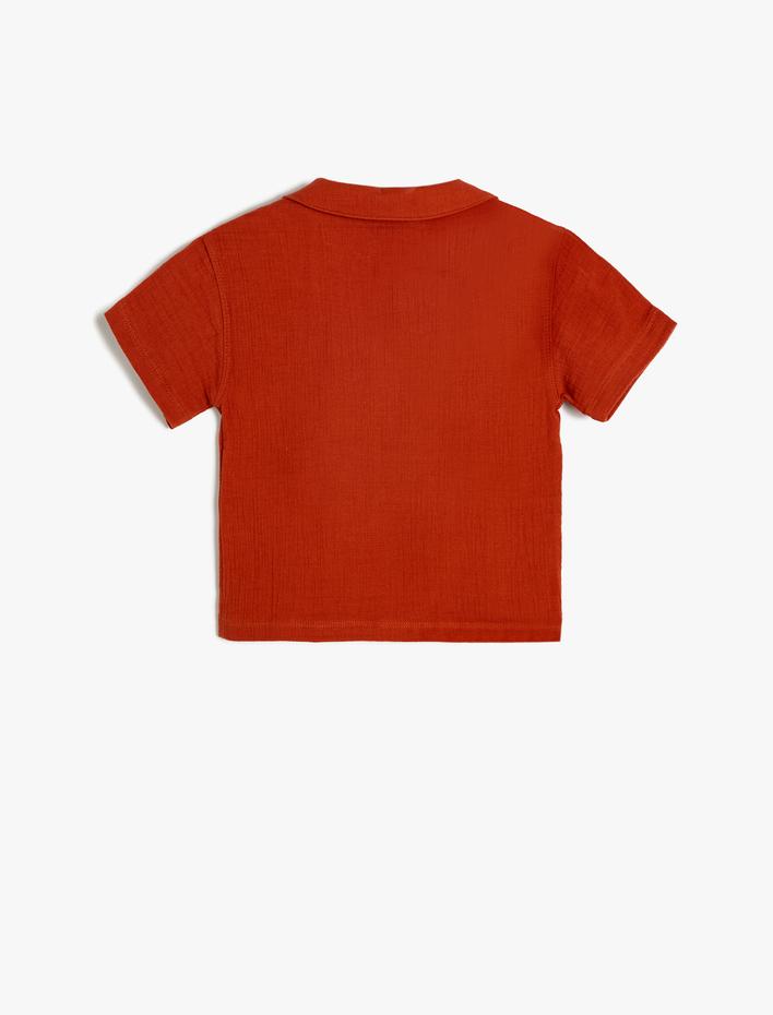 Erkek Bebek Gömlek Klasik Yaka Palmiye Baskılı Kısa Kollu Pamuklu