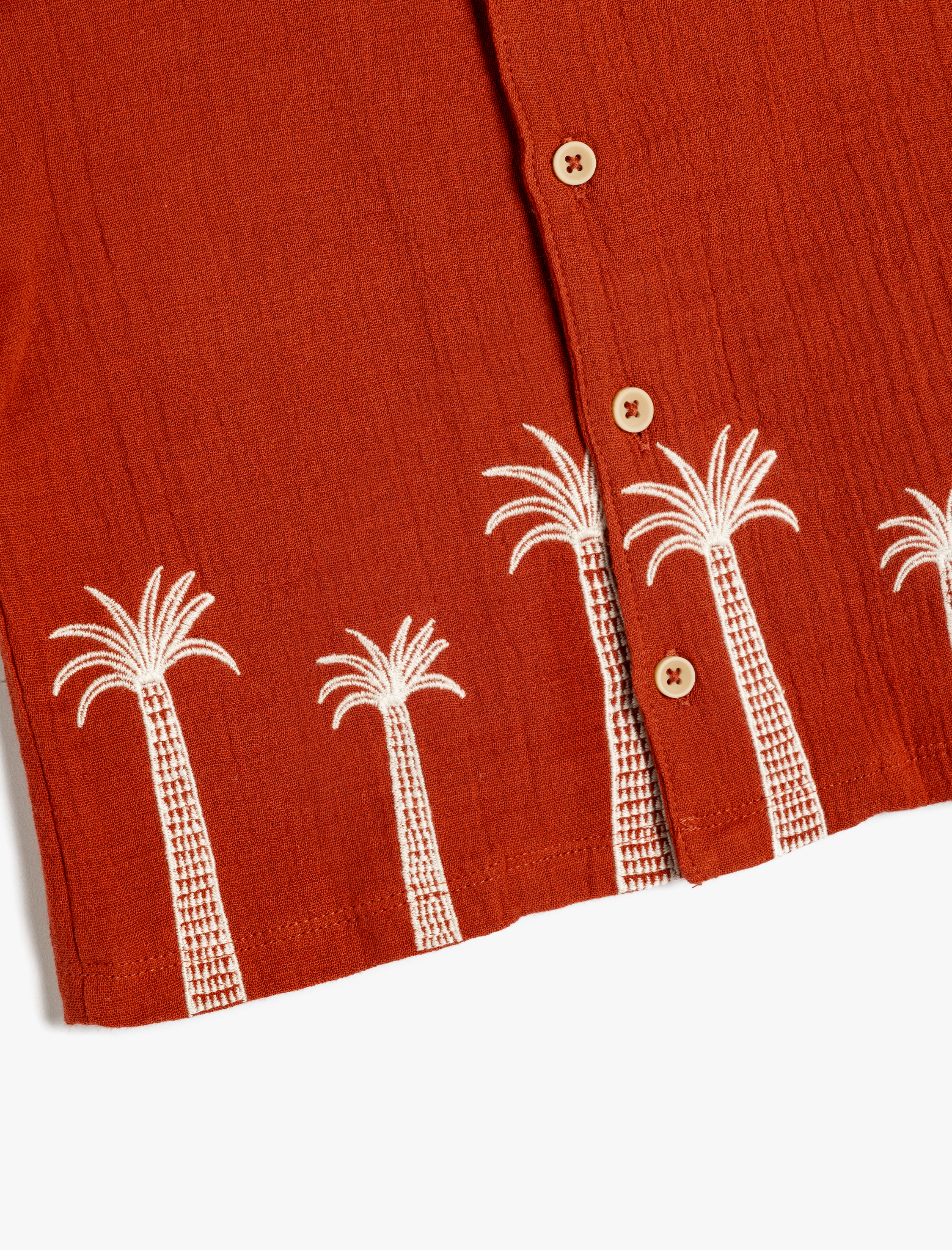  Erkek Bebek Gömlek Klasik Yaka Palmiye Baskılı Kısa Kollu Pamuklu