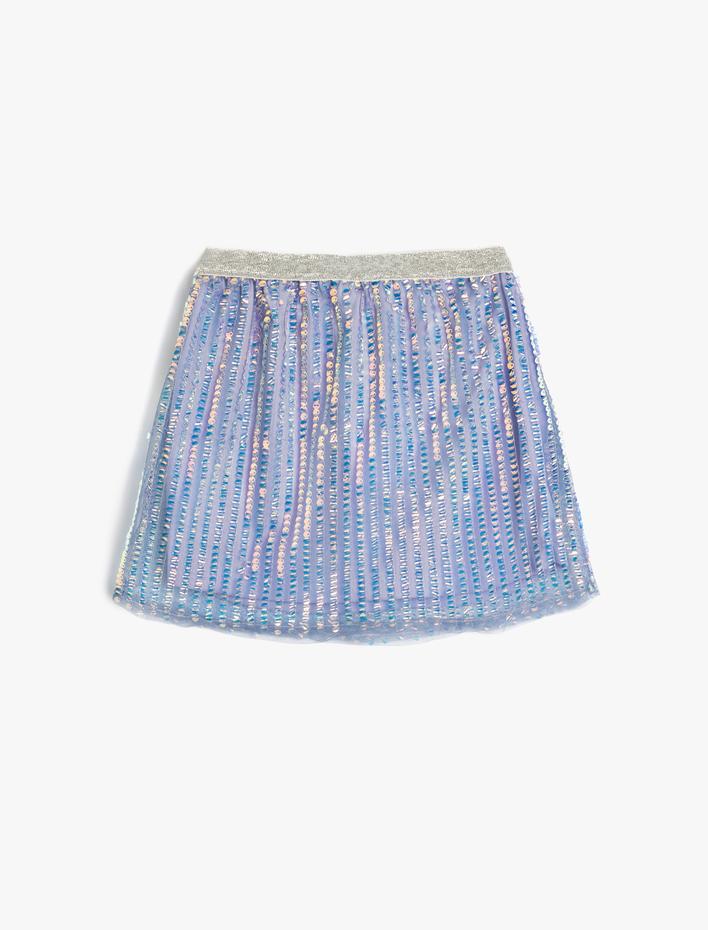 Kız Çocuk Pullu Payetli Etek Astarlı Beli Lastikli