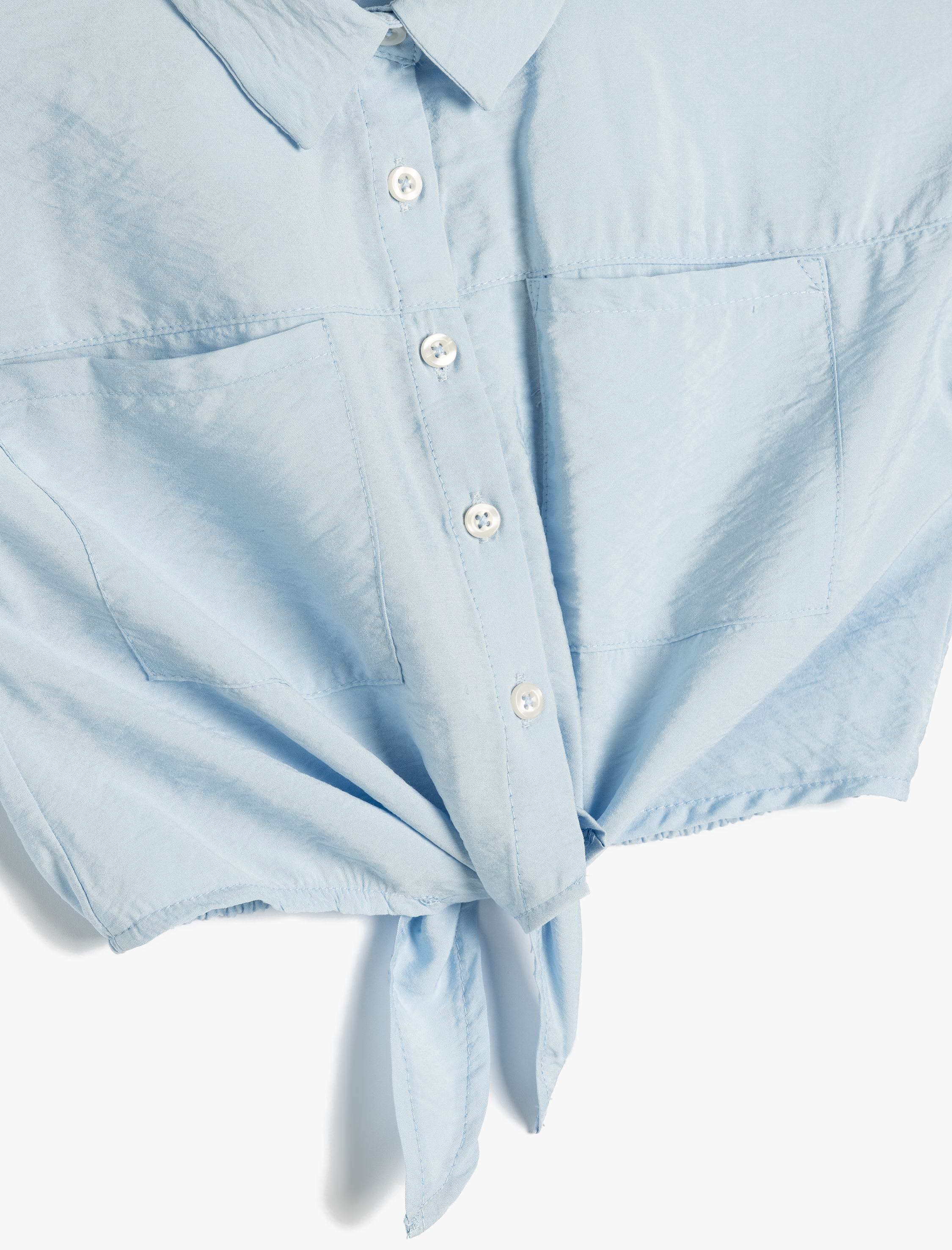  Kız Çocuk Crop Gömlek Önden Bağlama Detaylı Kısa Kollu Cepli