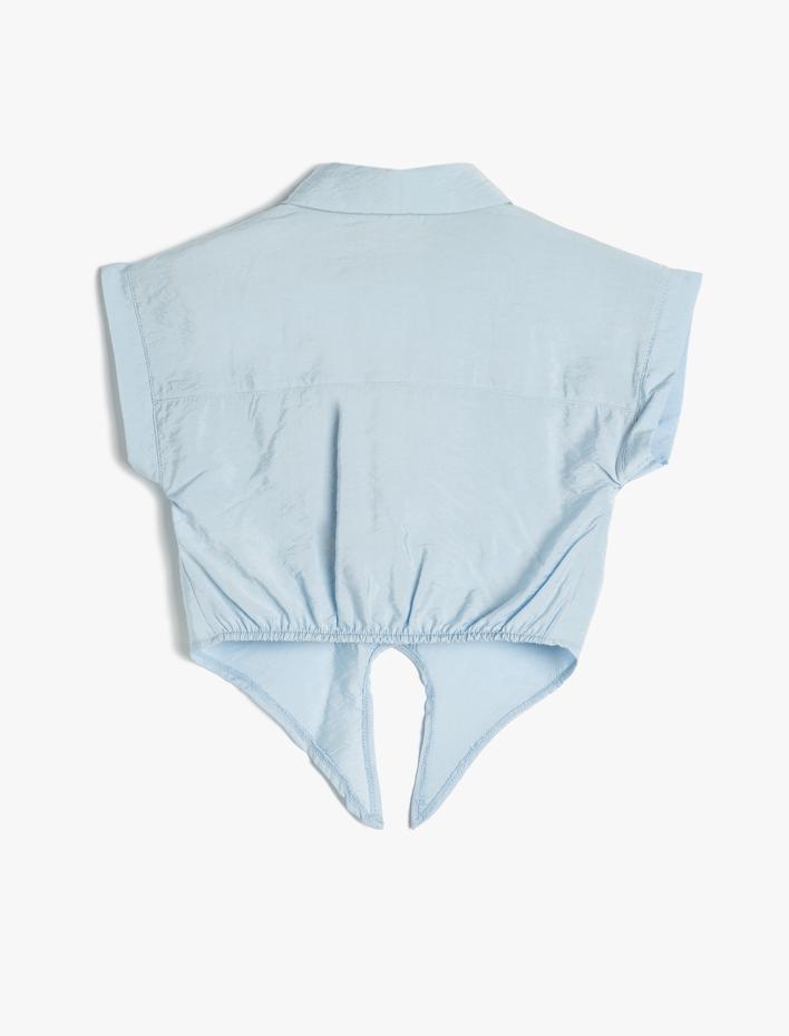 Kız Çocuk Crop Gömlek Önden Bağlama Detaylı Kısa Kollu Cepli