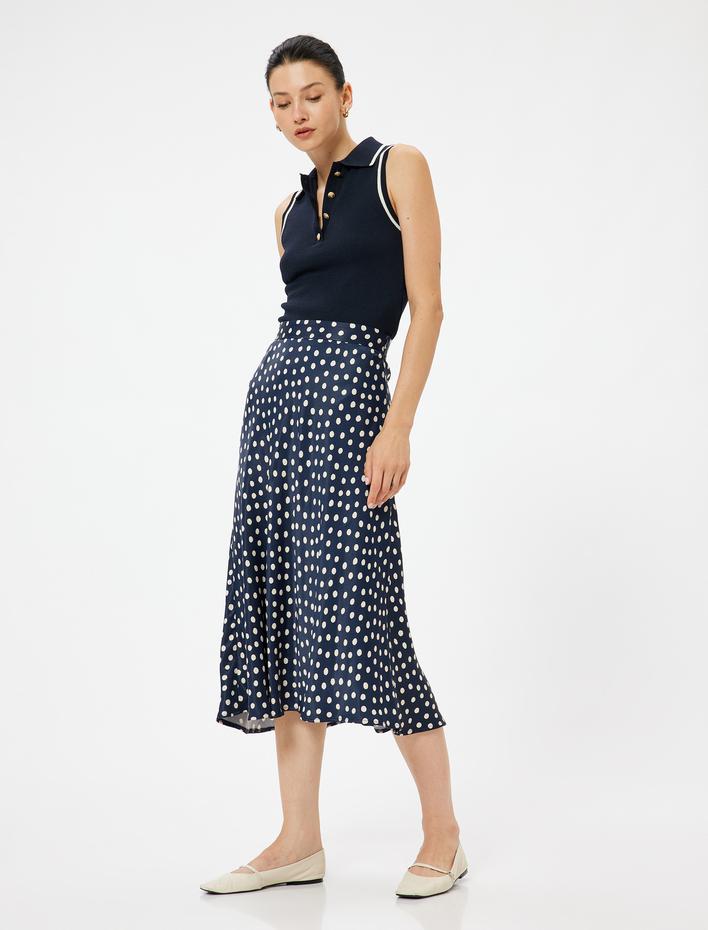  Midi Puantiyeli Etek Kloş Yüksek Bel