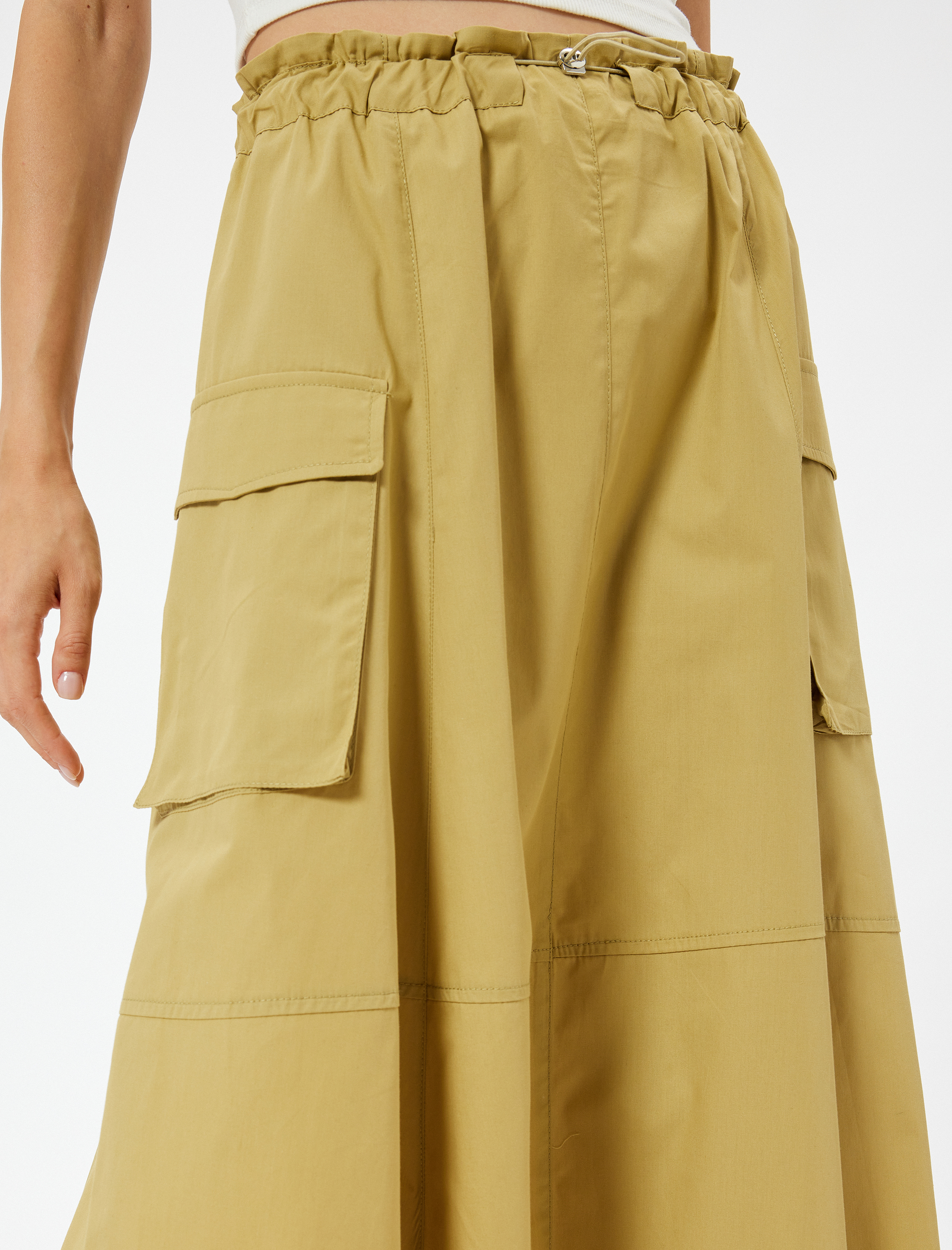   Midi Boy Kloş Etek Kargo Cepli Beli Lastikli Pamuklu