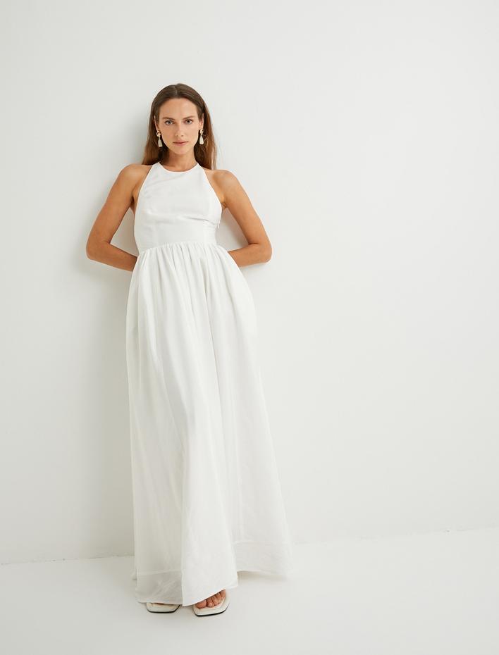  Koton X Şahika Ercümen - Halter Yaka Viskon Uzun Elbise Astarlı