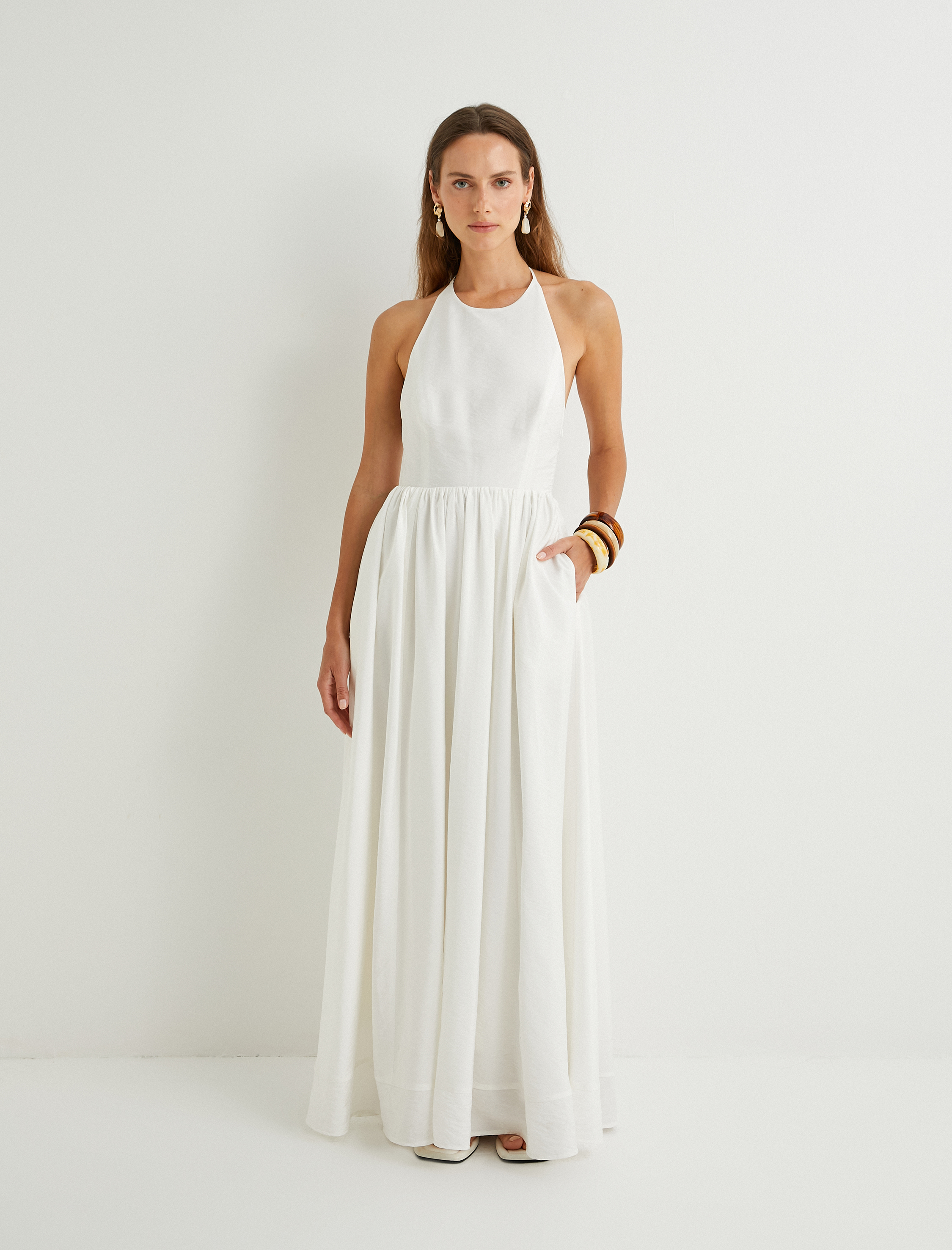   Koton X Şahika Ercümen - Halter Yaka Viskon Uzun Elbise Astarlı