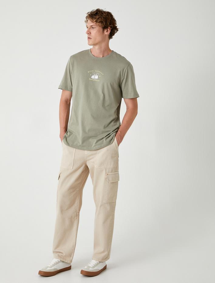  Slogan Baskılı Tişört Kısa Kollu Bisiklet Yaka Pamuklu