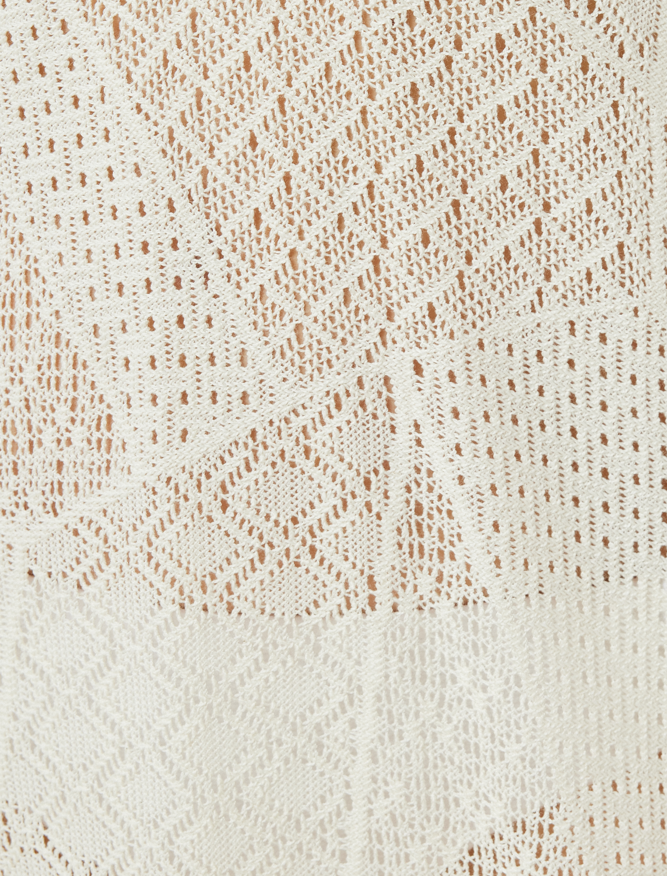   Uzun Kroşe Plaj Elbisesi Derin V Yaka Halka Detaylı Uzun Kollu Yırtmaç Detaylı